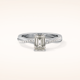 0.65 CT Emerald Shaped Criss-Cross Pave Moissanite Engagement Ring