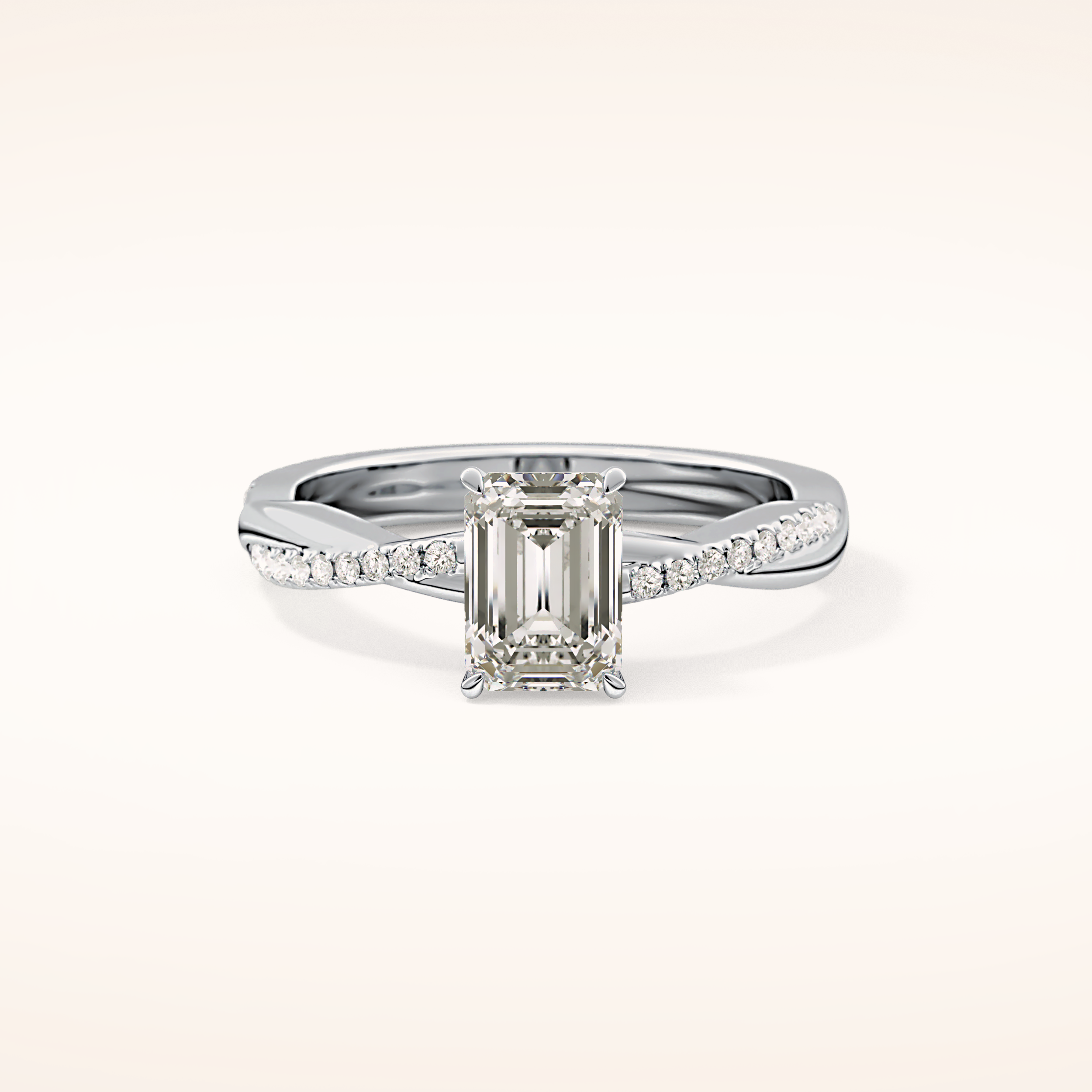 0.65 CT Emerald Shaped Criss-Cross Pave Moissanite Engagement Ring