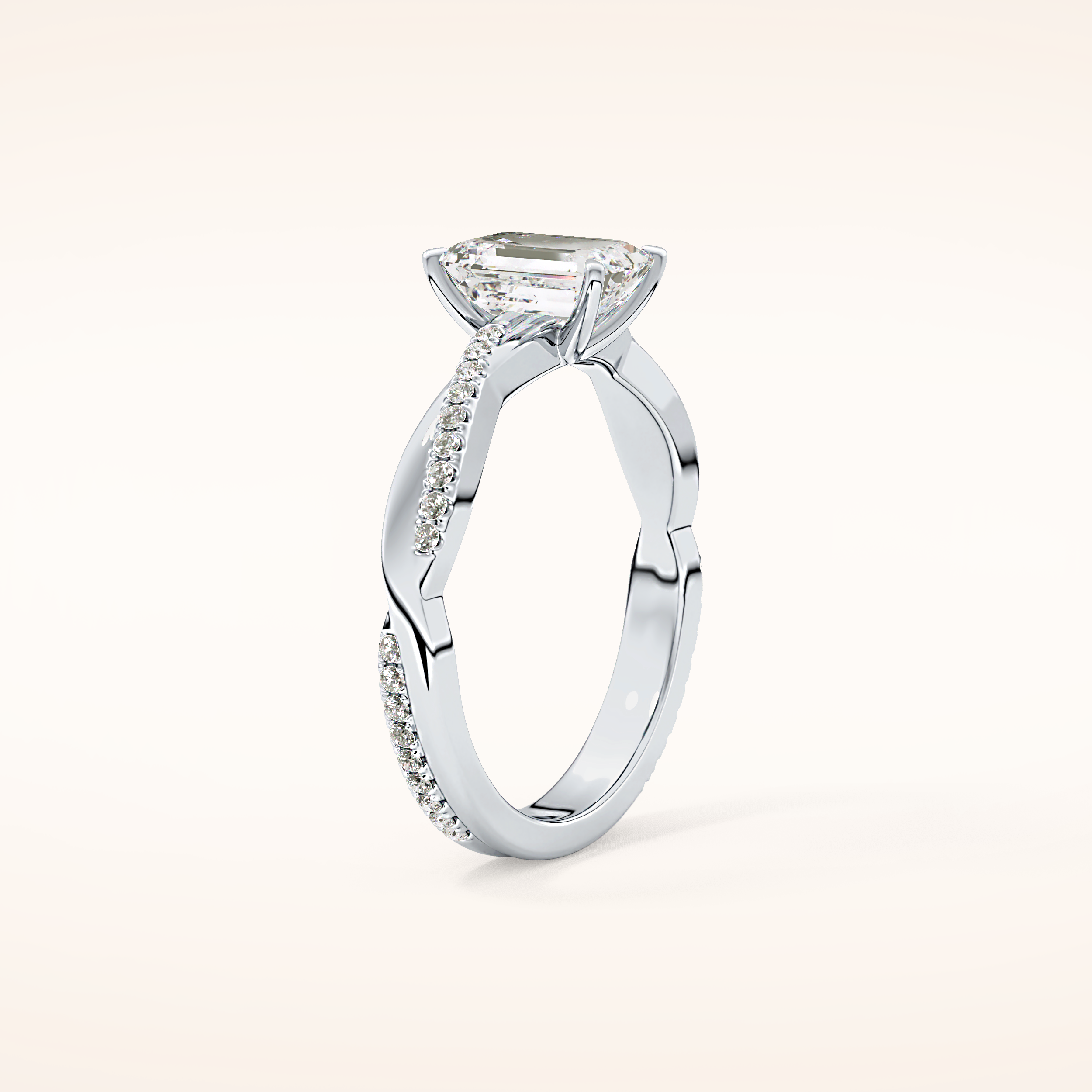 1.02 CT Emerald Shaped Criss-Cross Pave Moissanite Engagement Ring