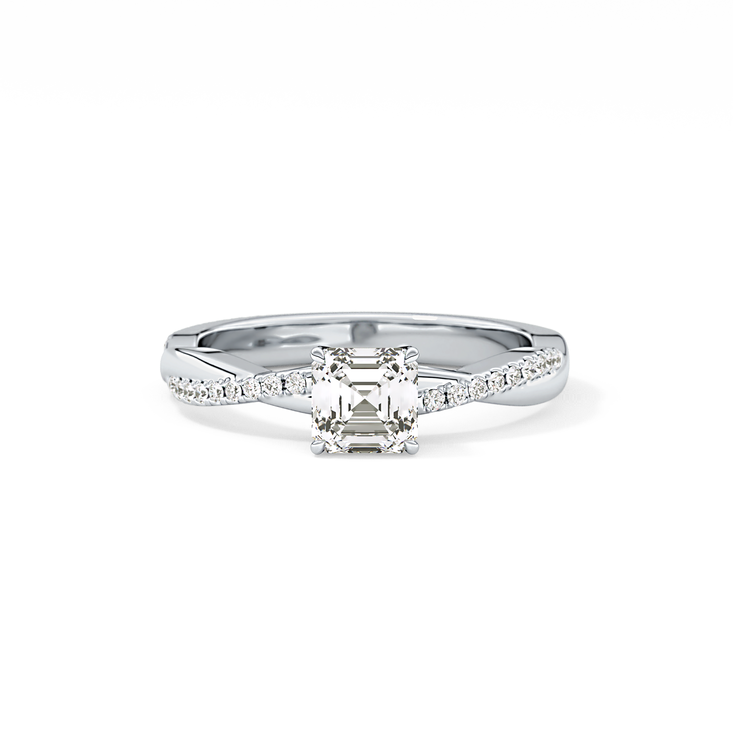 Asscher Pave Lab Grown Diamond Engagement Ring