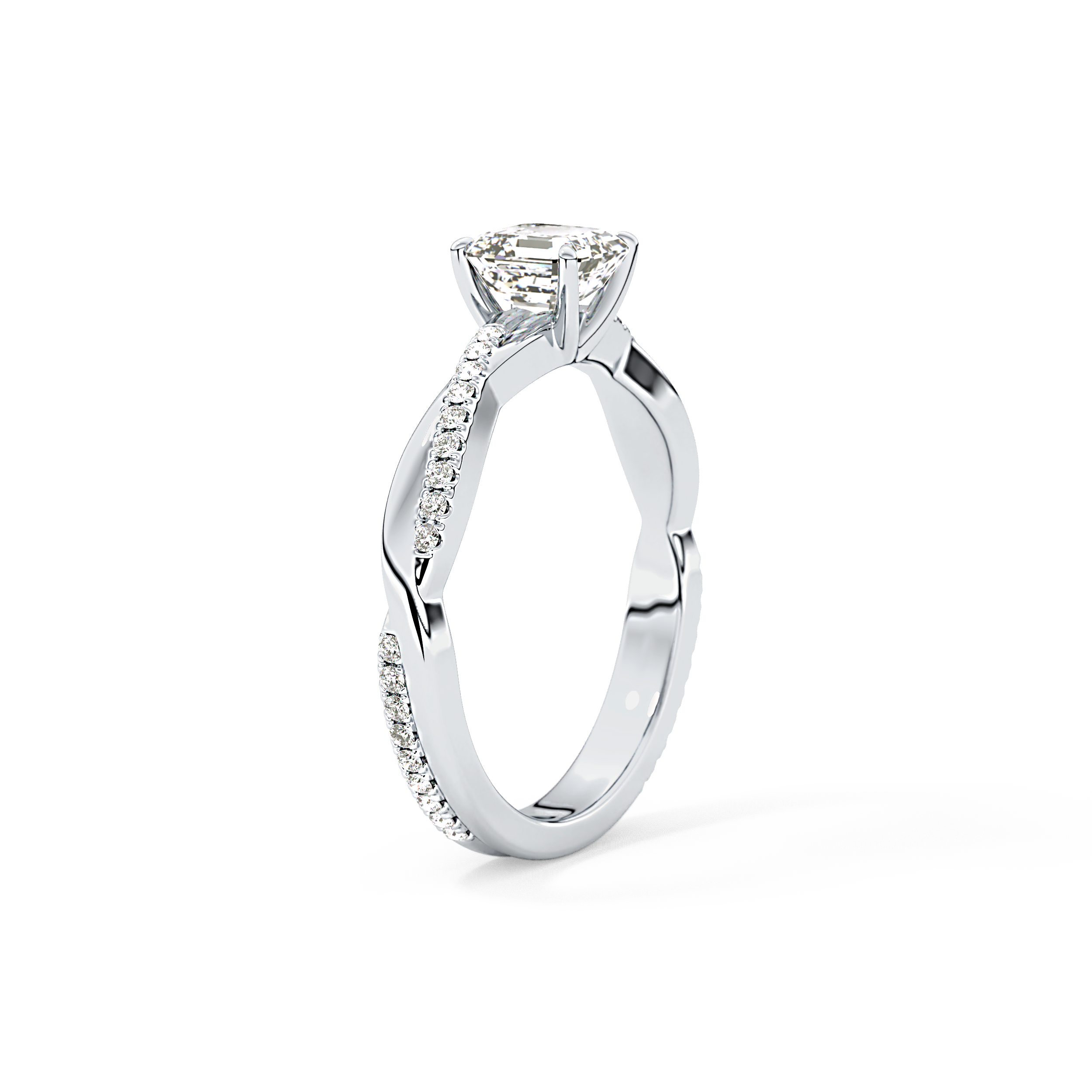 Asscher Pave Lab Grown Diamond Engagement Ring