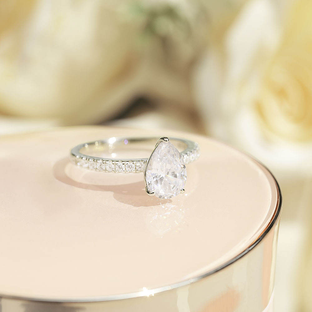 Pave Engagement Ring Featuring 3.0 CT Pear Moissanite 6