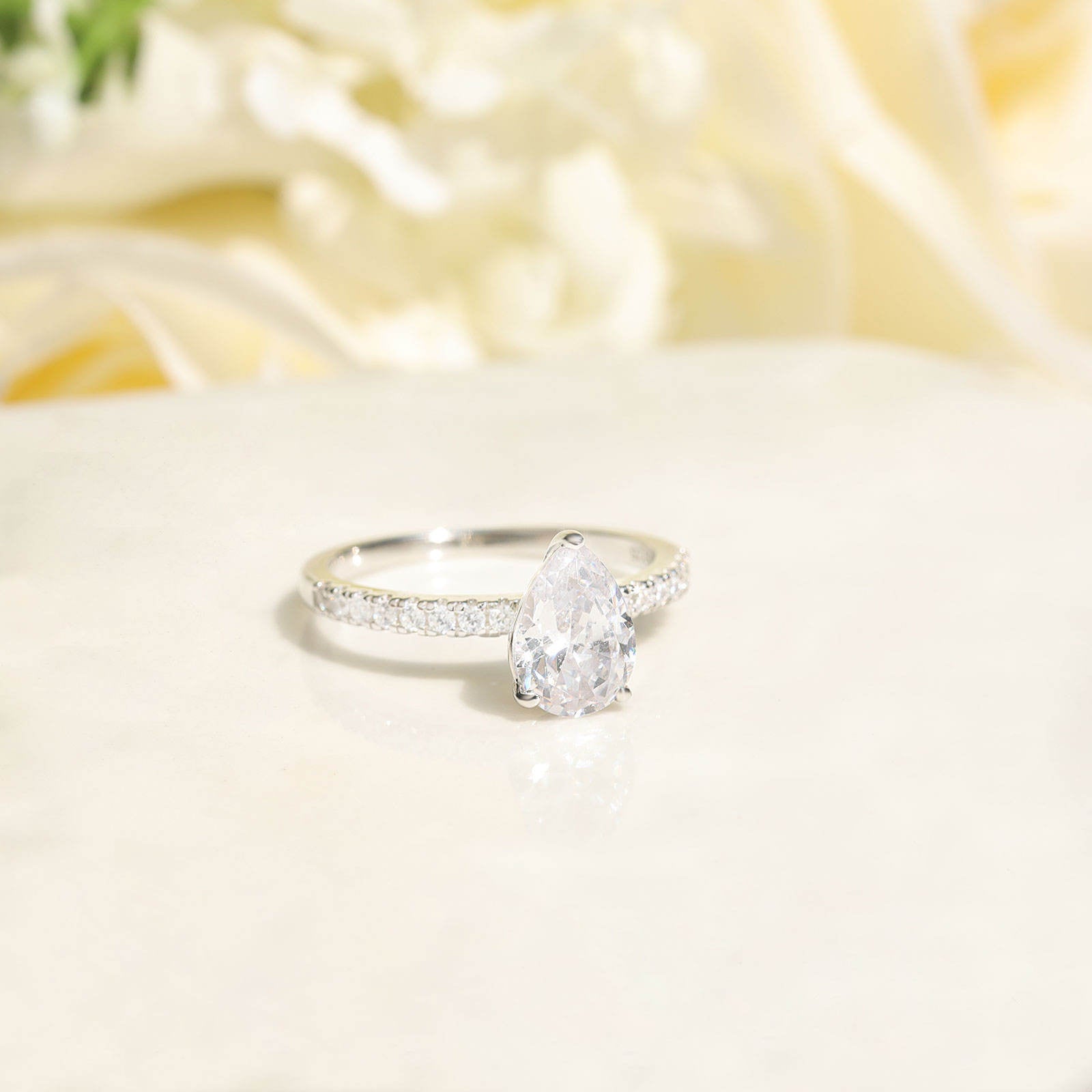 Pave Engagement Ring Featuring 3.0 CT Pear Moissanite 7