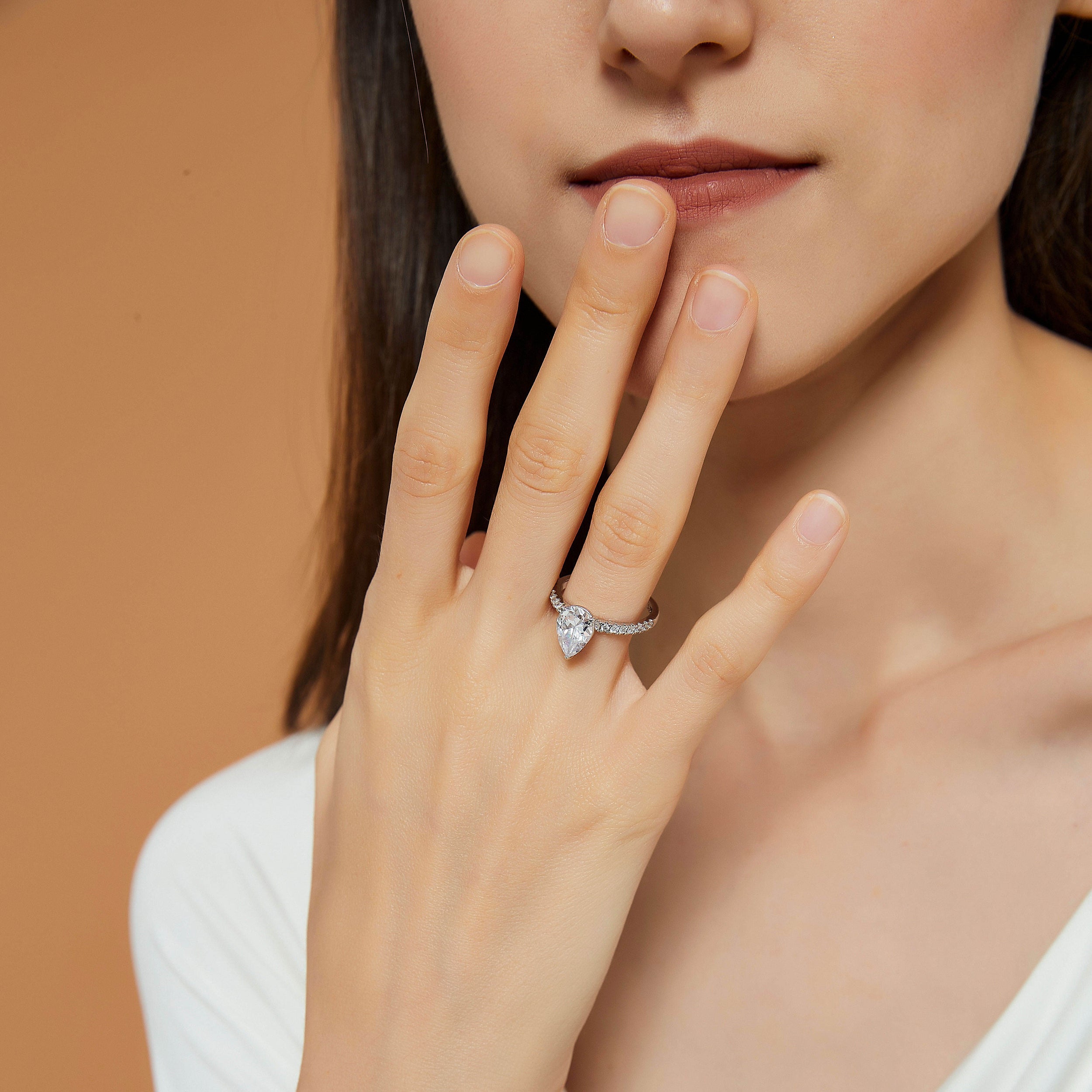 Pave Engagement Ring Featuring 3.0 CT Pear Moissanite 5