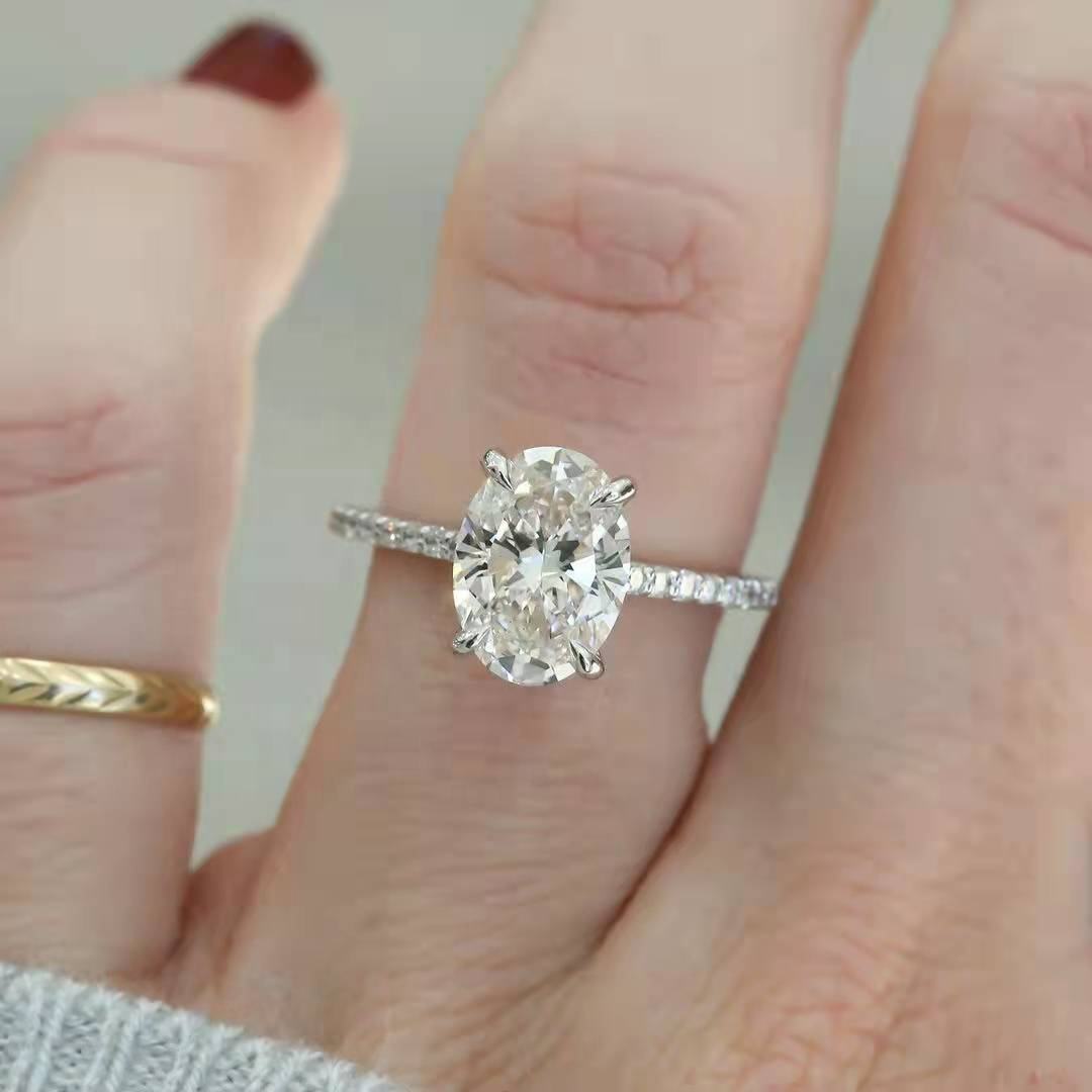 Pave Engagement Ring Featuring 3.50 CT Oval Moissanite 4