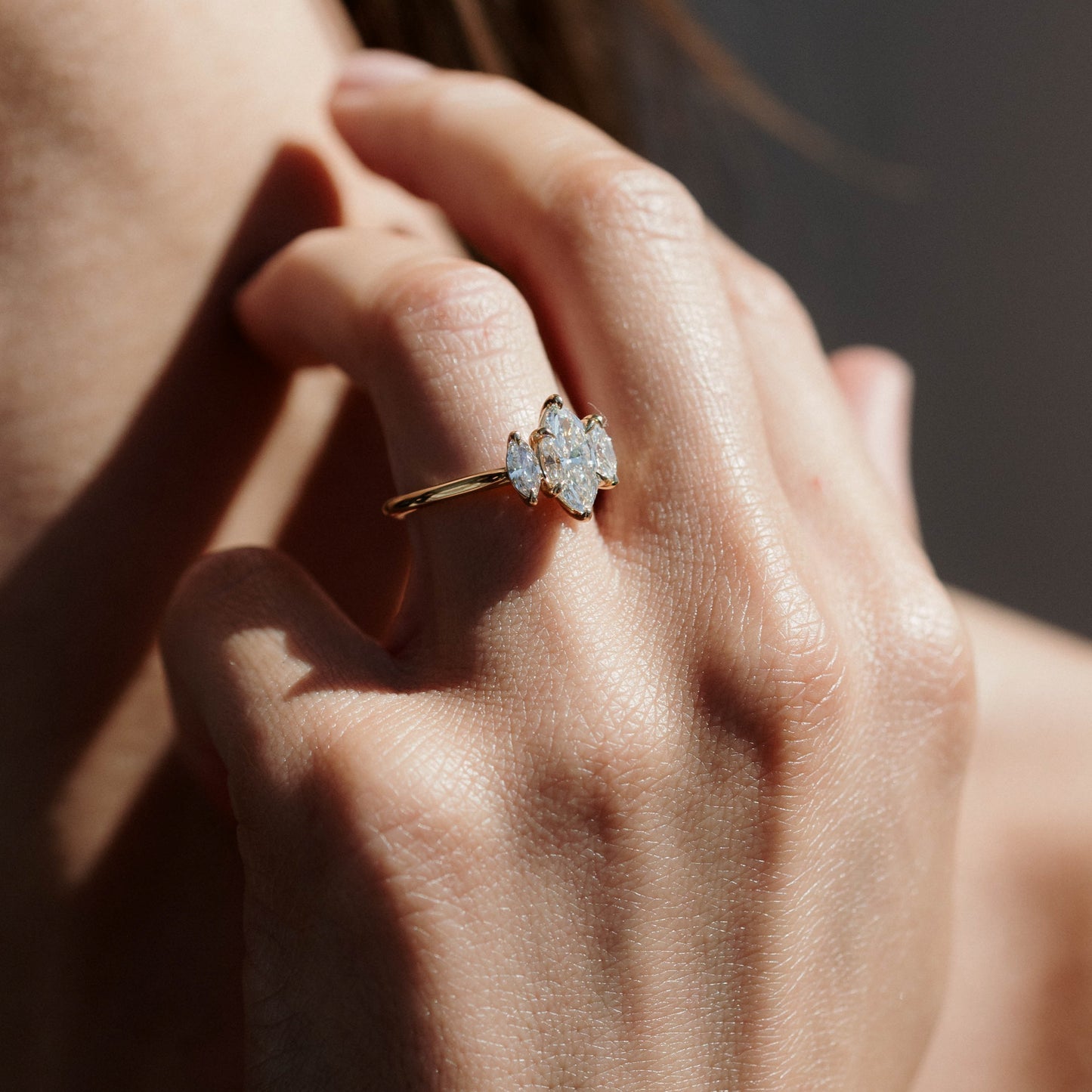 1.0 CT Marquise Moissanite Three Stone Style Engagement Ring - farrellouise