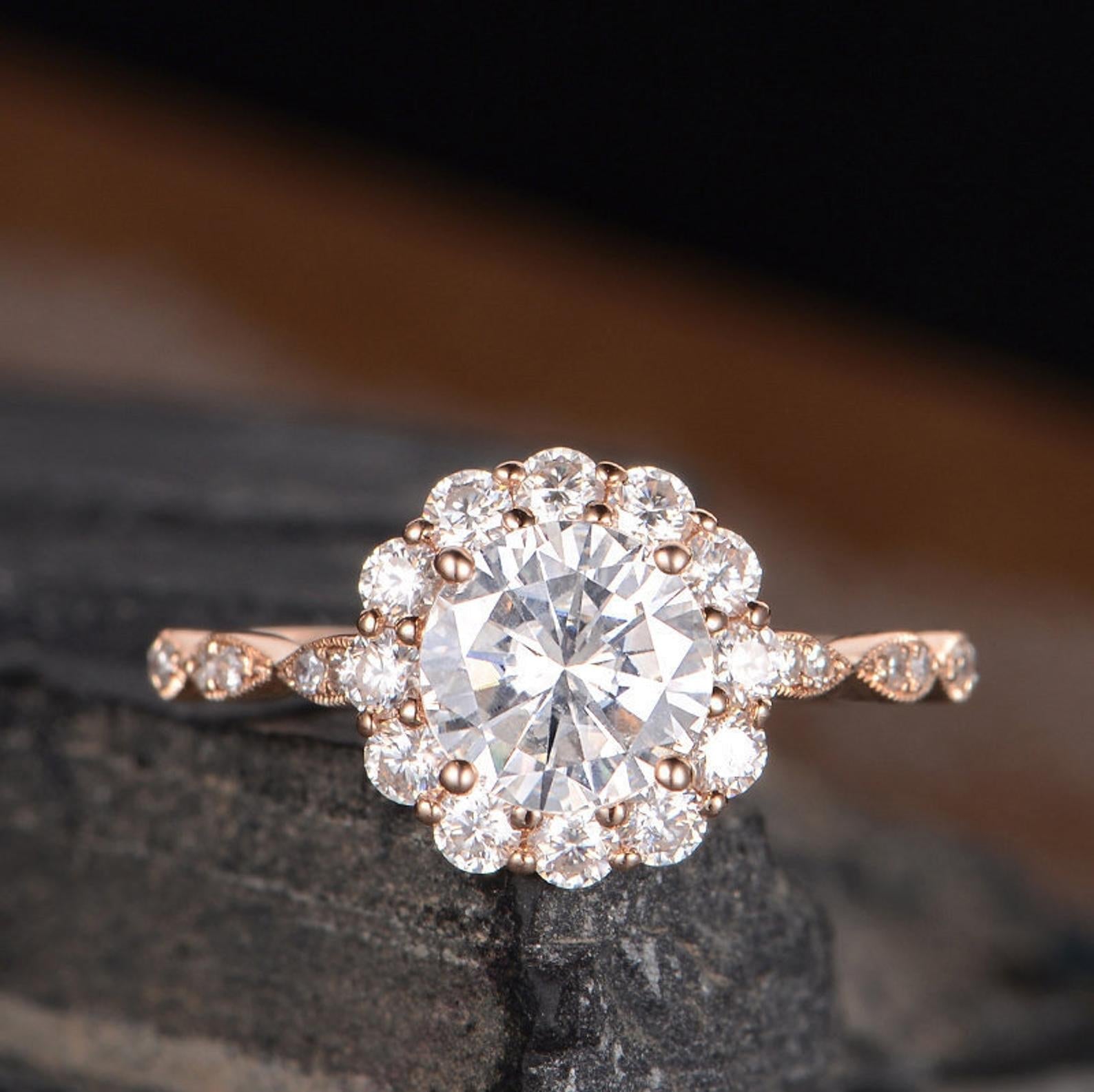 Round Halo & Pave Lab Grown Diamond Engagement Ring