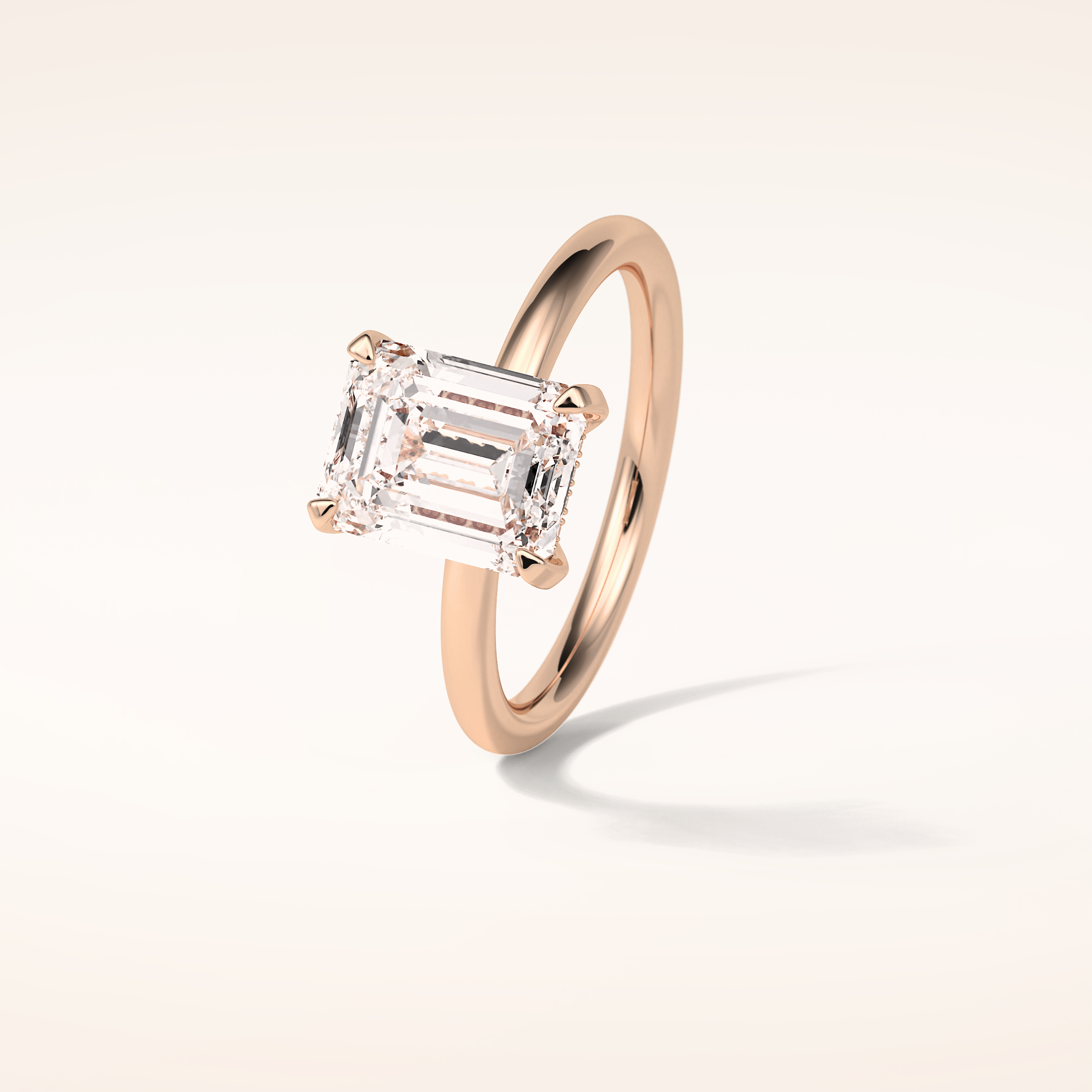 2.3 CT Emerald Shaped Hidden Halo Moissanite Engagement Ring