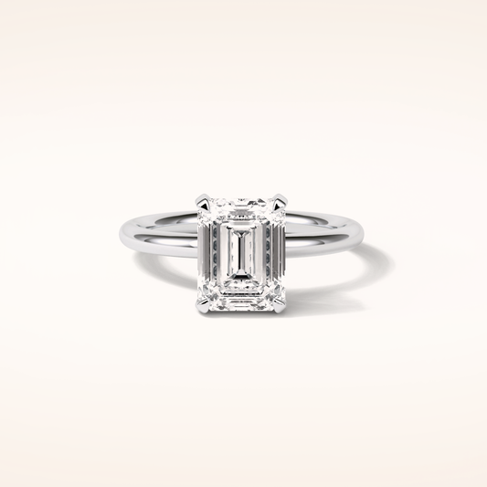 2.3 CT Emerald Shaped Hidden Halo Moissanite Engagement Ring