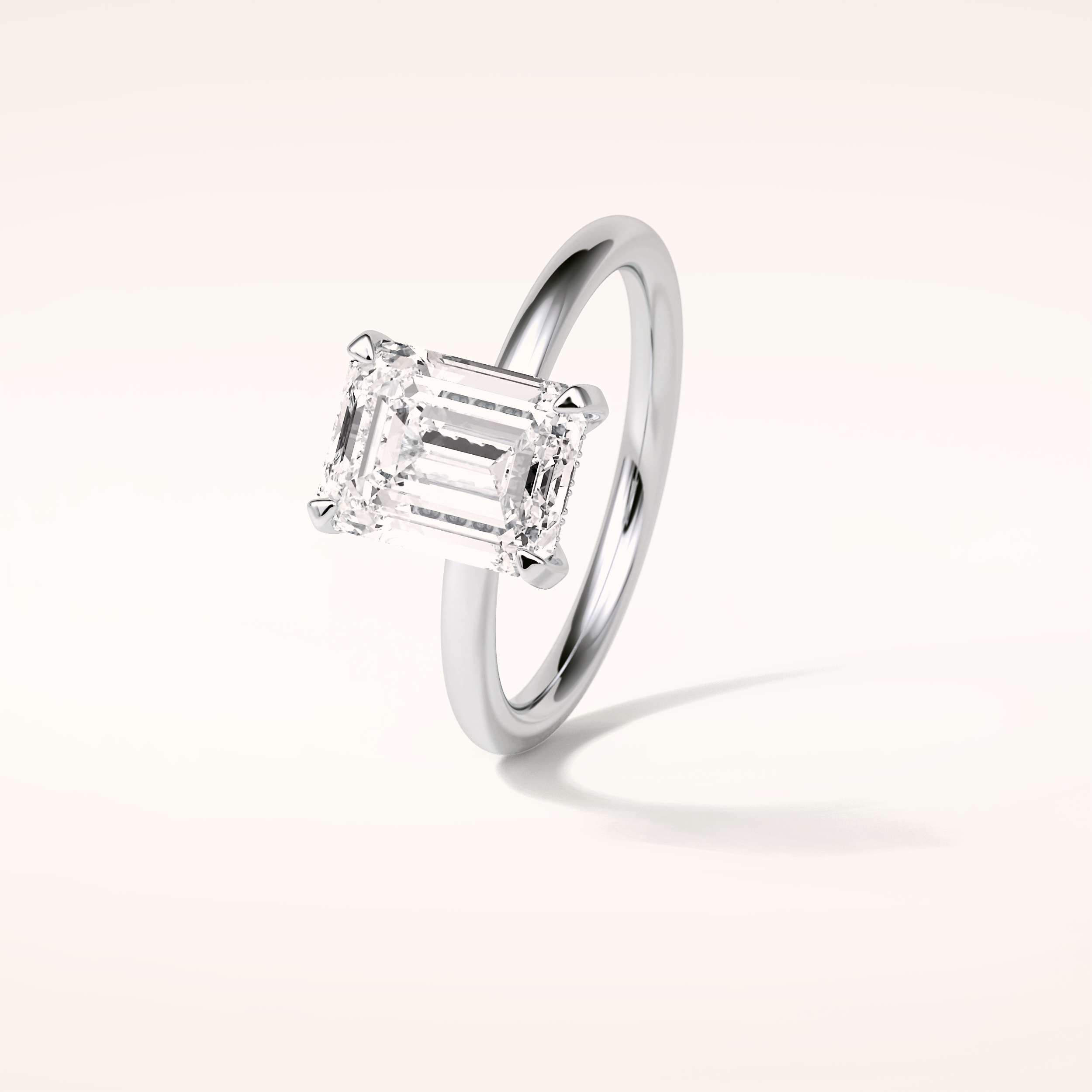 2.3 CT Emerald Shaped Hidden Halo Moissanite Engagement Ring