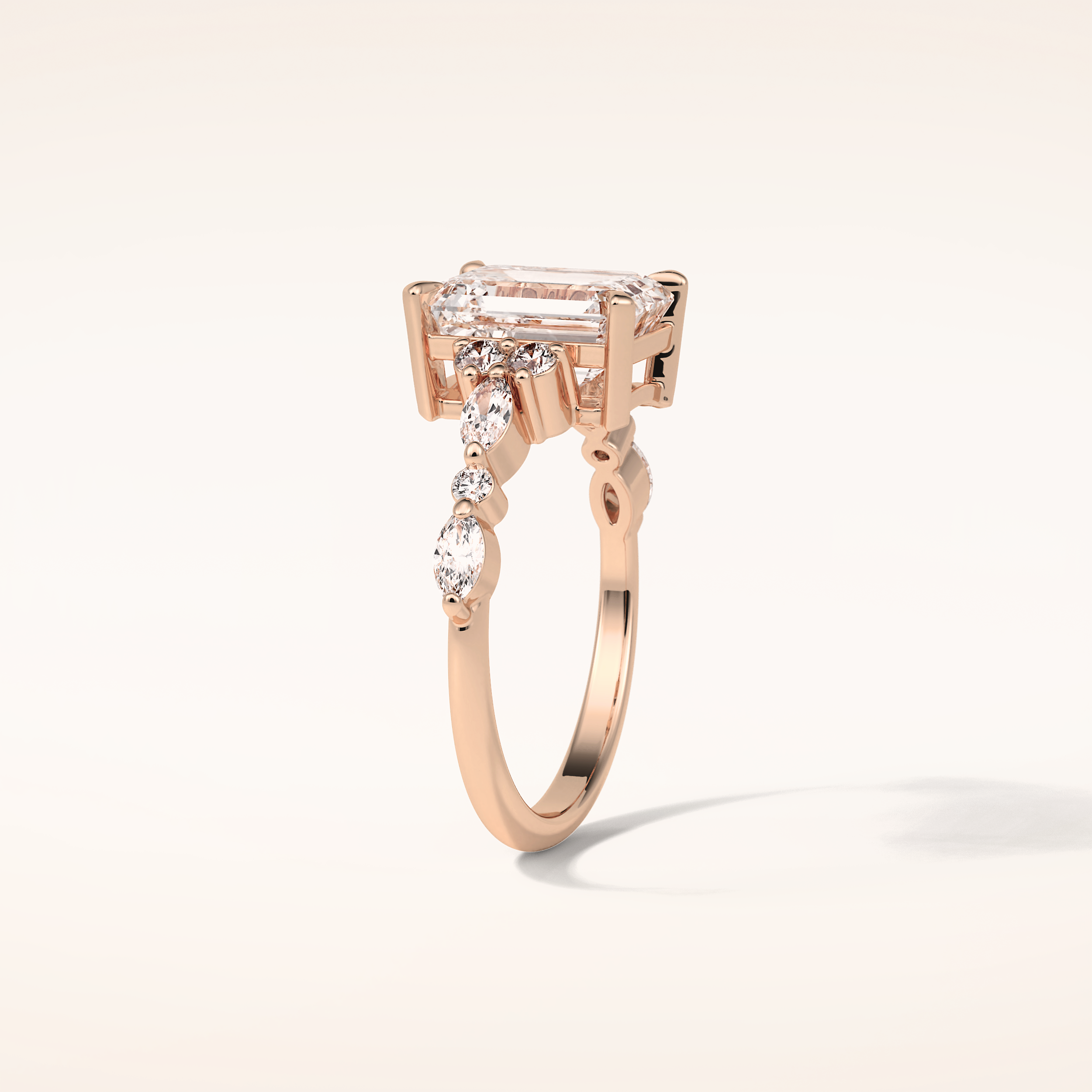 2.3 CT Emerald Shaped Cluster Moissanite Engagement Ring