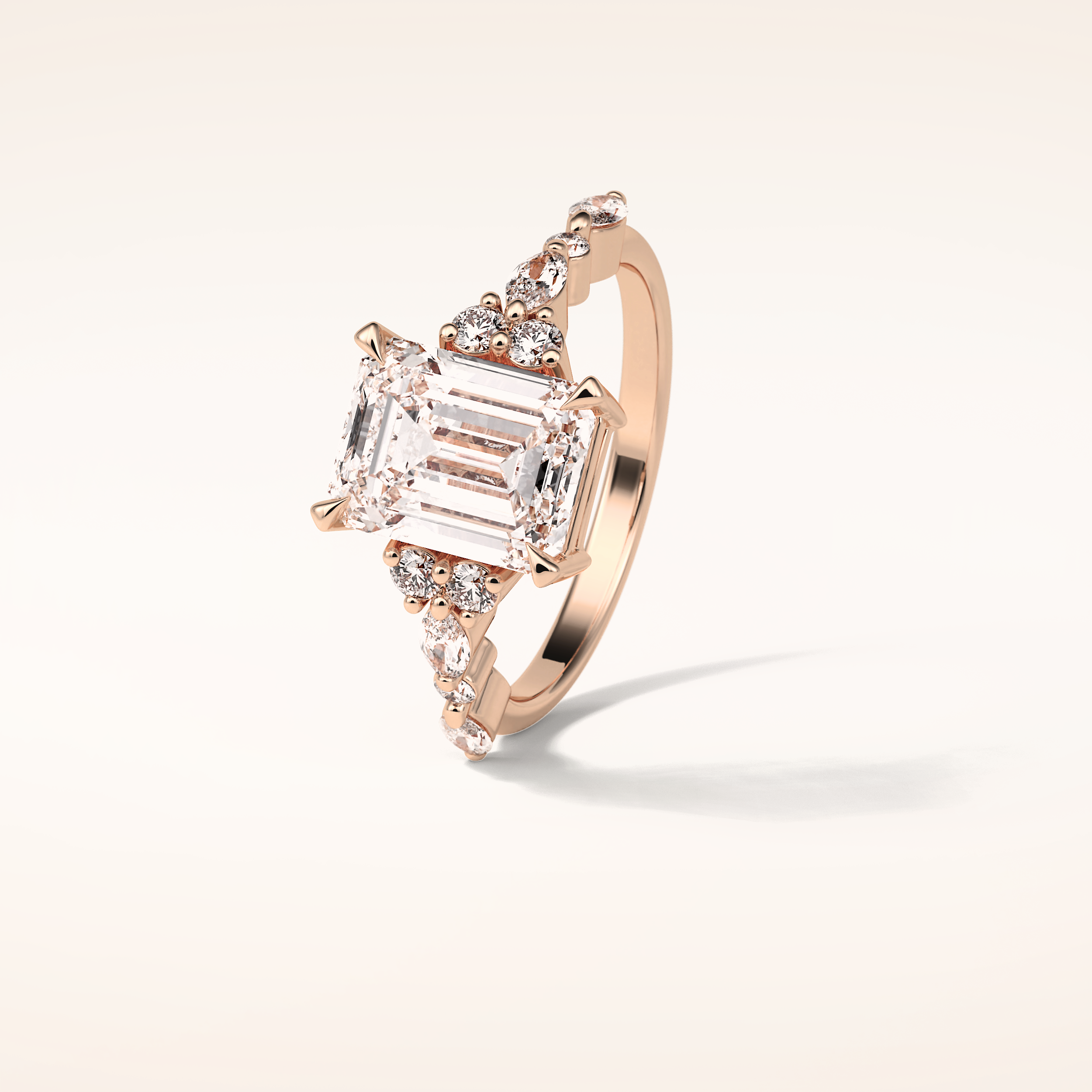 2.3 CT Emerald Shaped Cluster Moissanite Engagement Ring