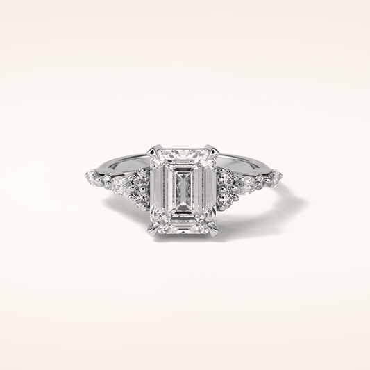 2.3 CT Emerald Shaped Cluster Moissanite Engagement Ring