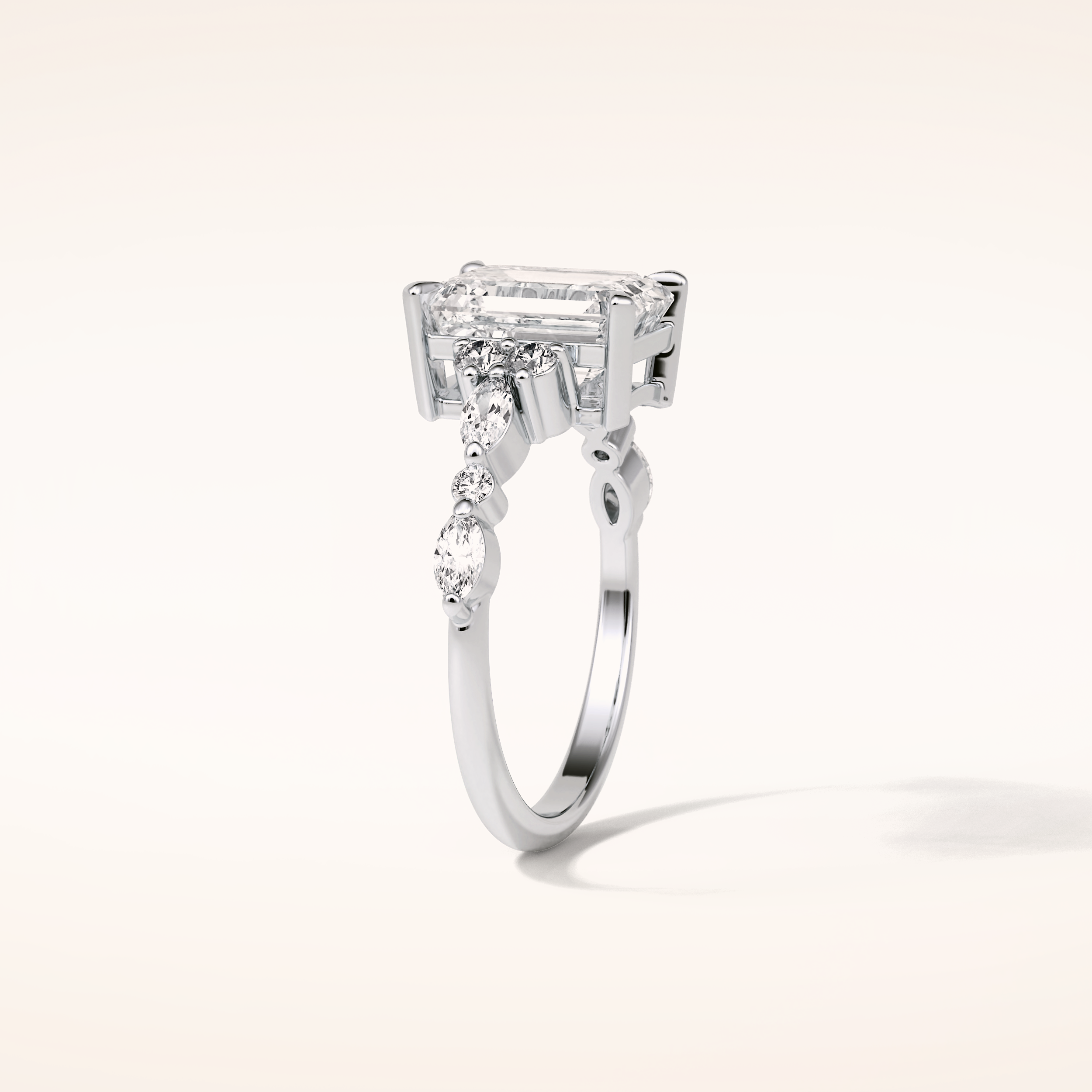 2.3 CT Emerald Shaped Cluster Moissanite Engagement Ring