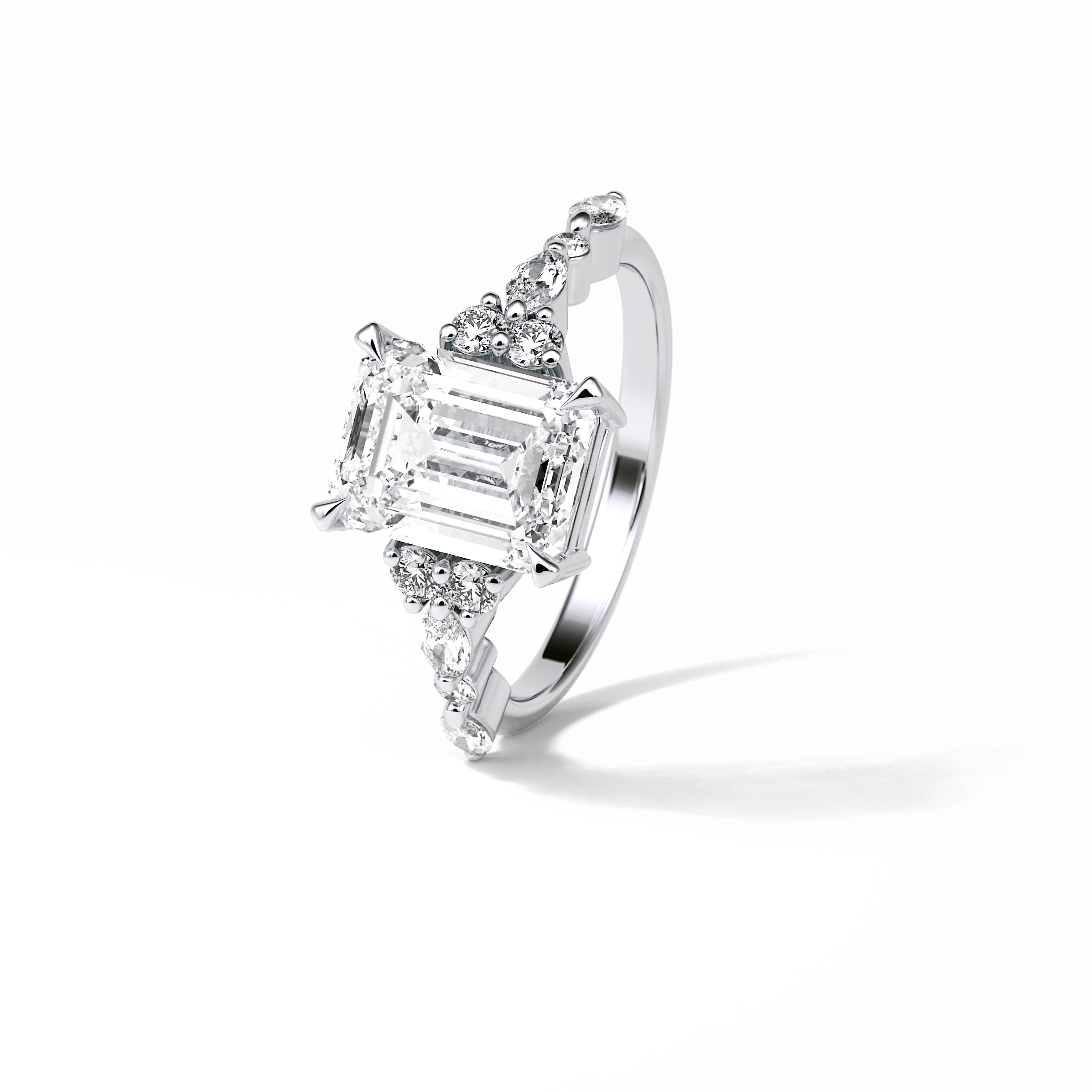 Emerald Cluster Lab Grown Diamond Engagement Ring