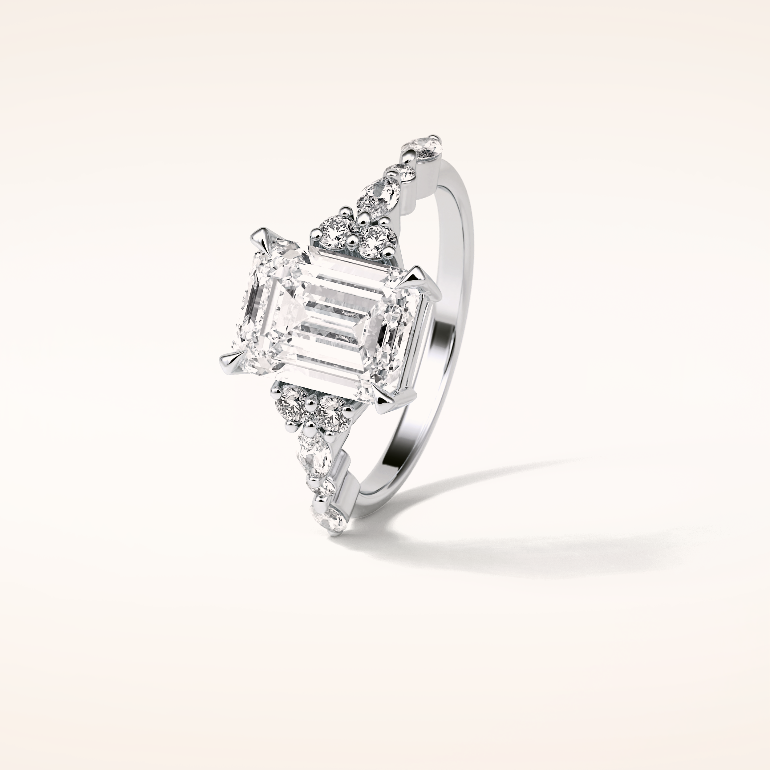 2.3 CT Emerald Shaped Cluster Moissanite Engagement Ring