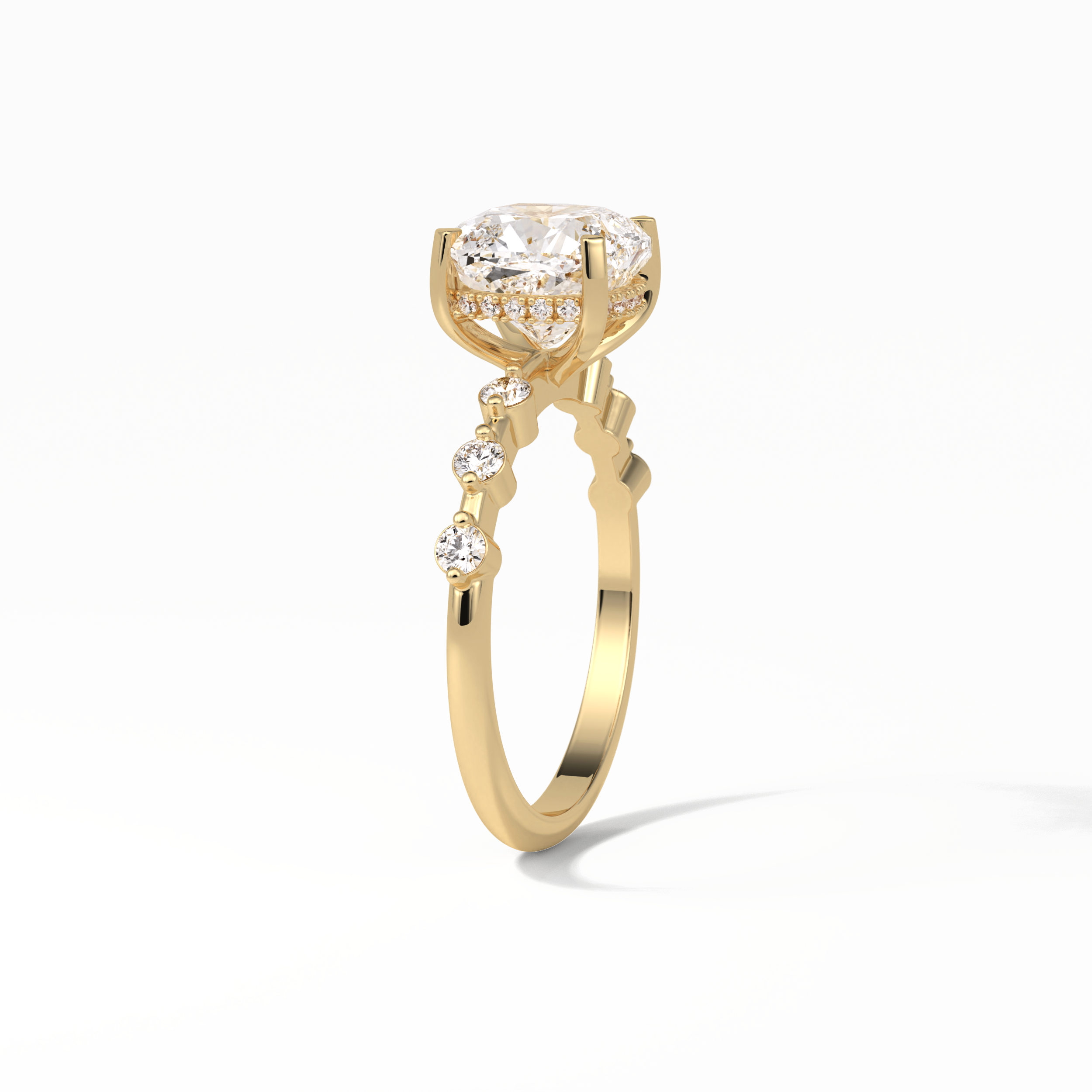 Cushion Hidden Halo & Dainty Pave Lab Grown Diamond Engagement Ring