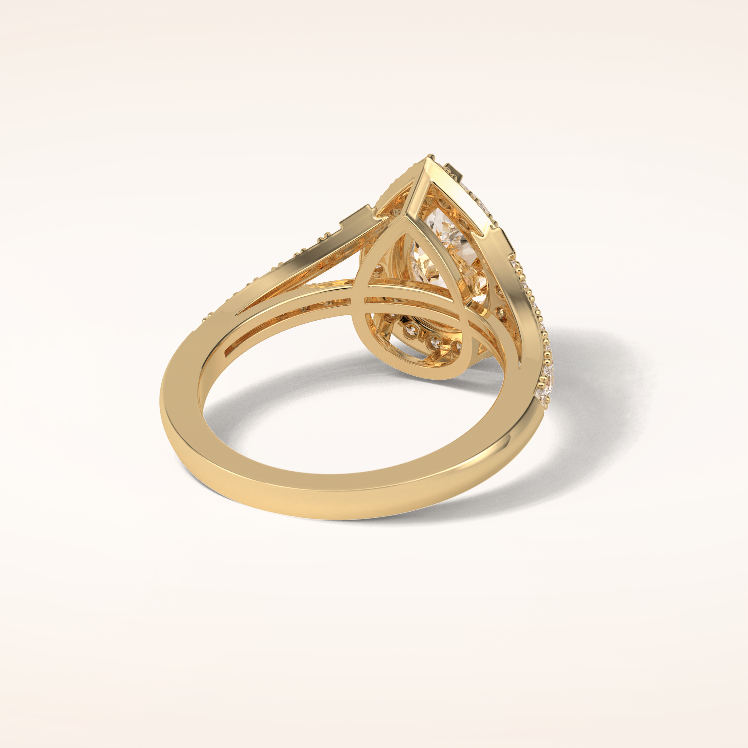 3.1 CT Pear Shaped Halo & Pave Split Shank Moissanite Engagement Ring