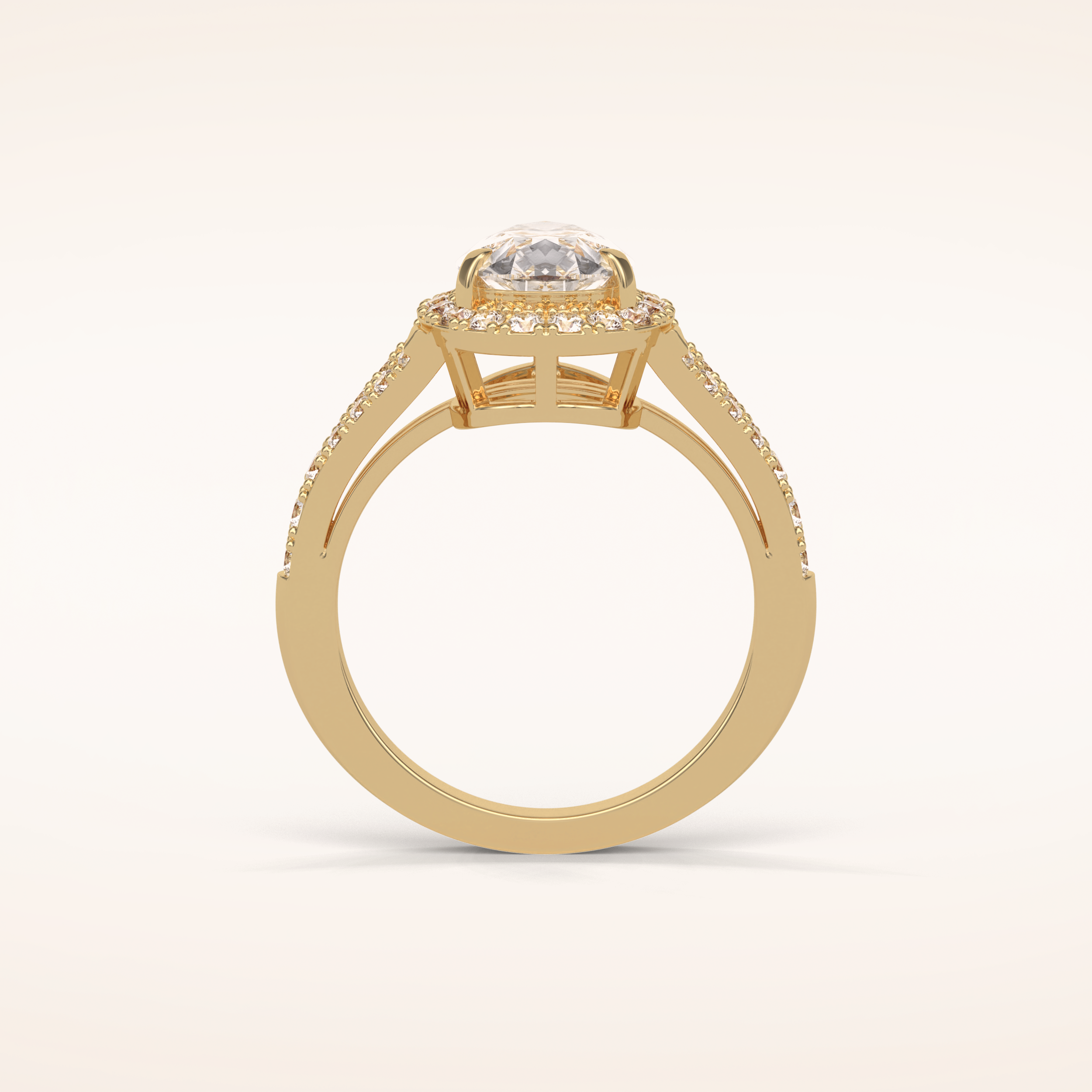 3.1 CT Pear Shaped Halo & Pave Split Shank Moissanite Engagement Ring