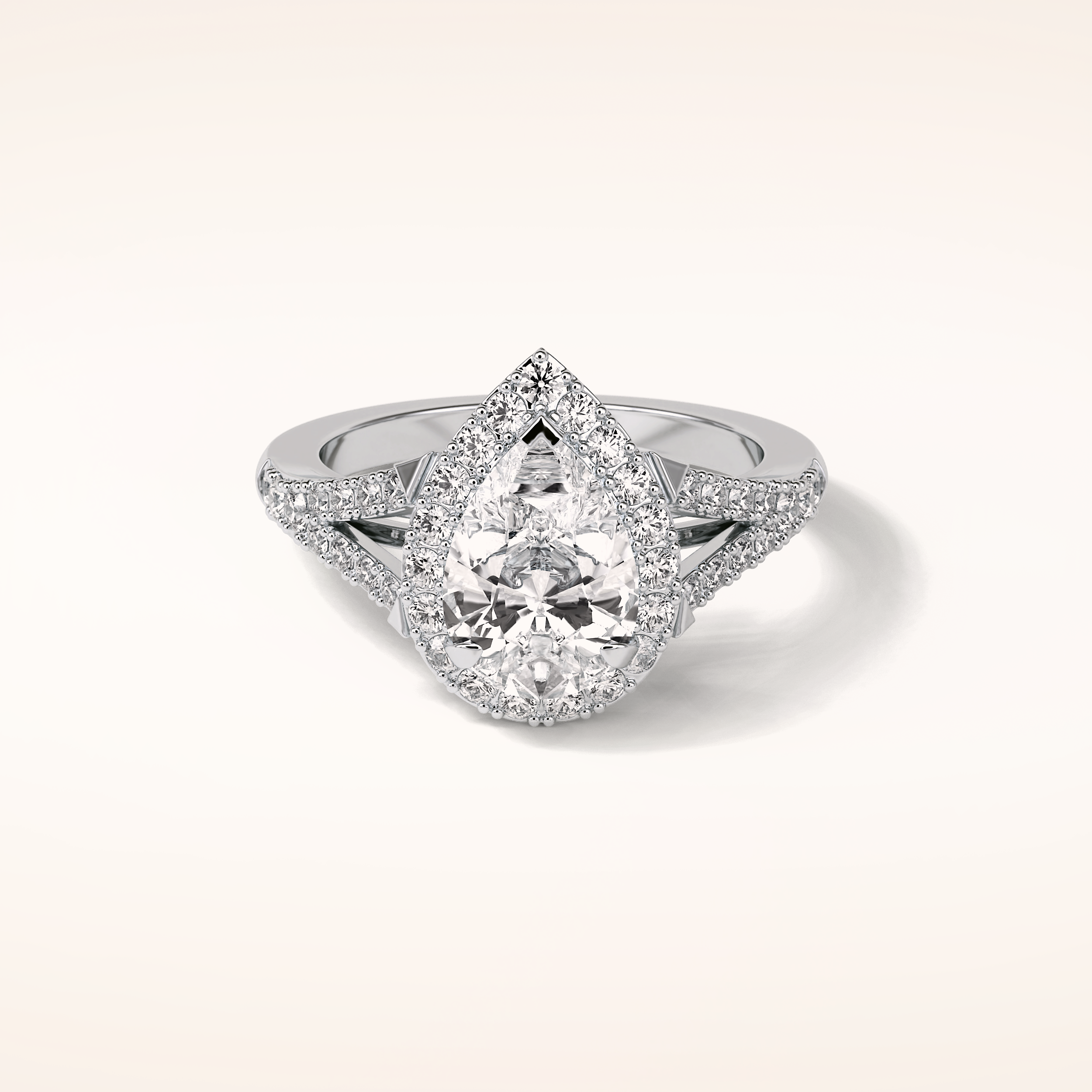 3.1 CT Pear Shaped Halo & Pave Split Shank Moissanite Engagement Ring