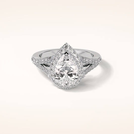 3.1 CT Pear Shaped Halo & Pave Split Shank Moissanite Engagement Ring