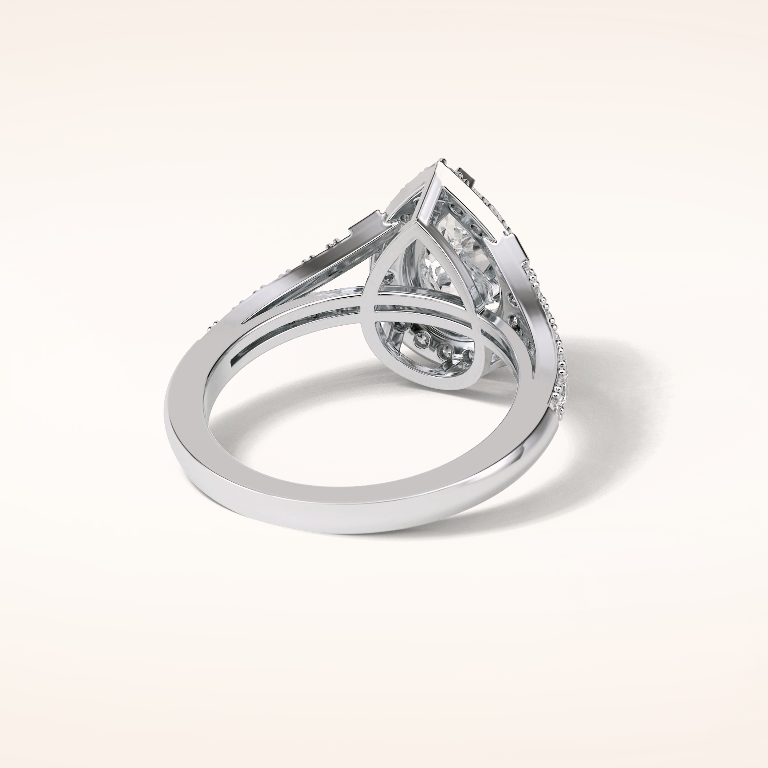 3.1 CT Pear Shaped Halo & Pave Split Shank Moissanite Engagement Ring