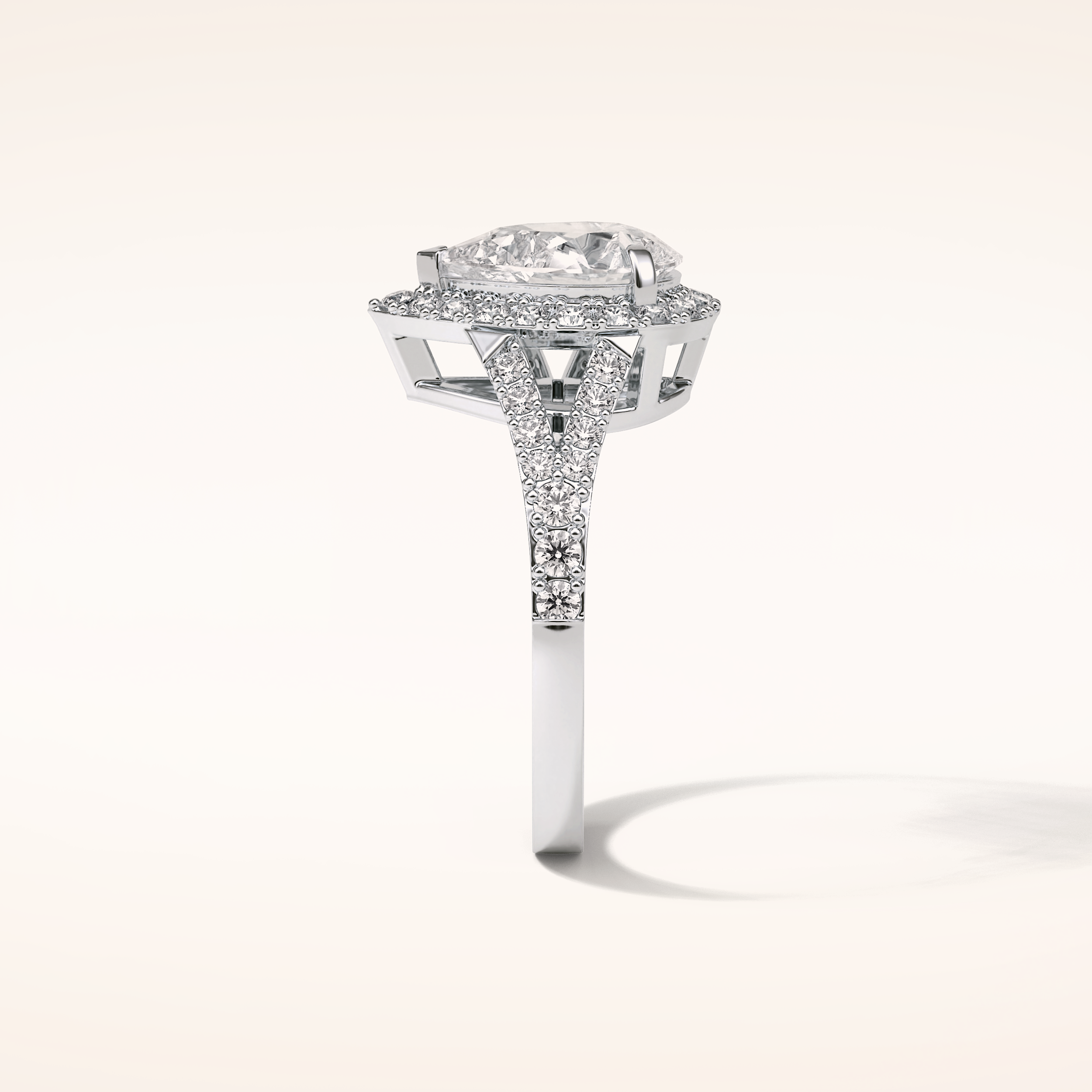 3.1 CT Pear Shaped Halo & Pave Split Shank Moissanite Engagement Ring