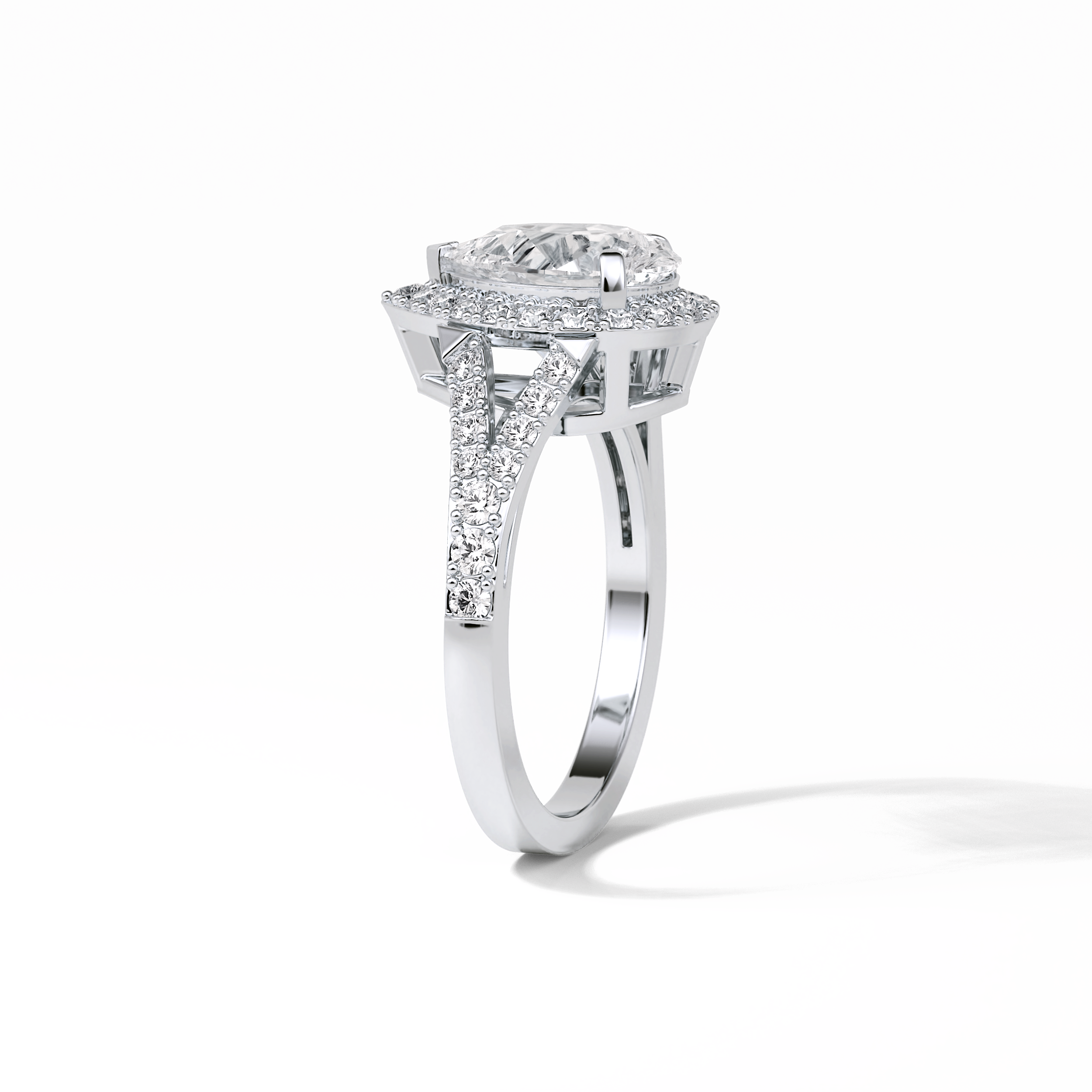 Oval Halo & Split Shank Lab Grown Diamond Engagement Ring