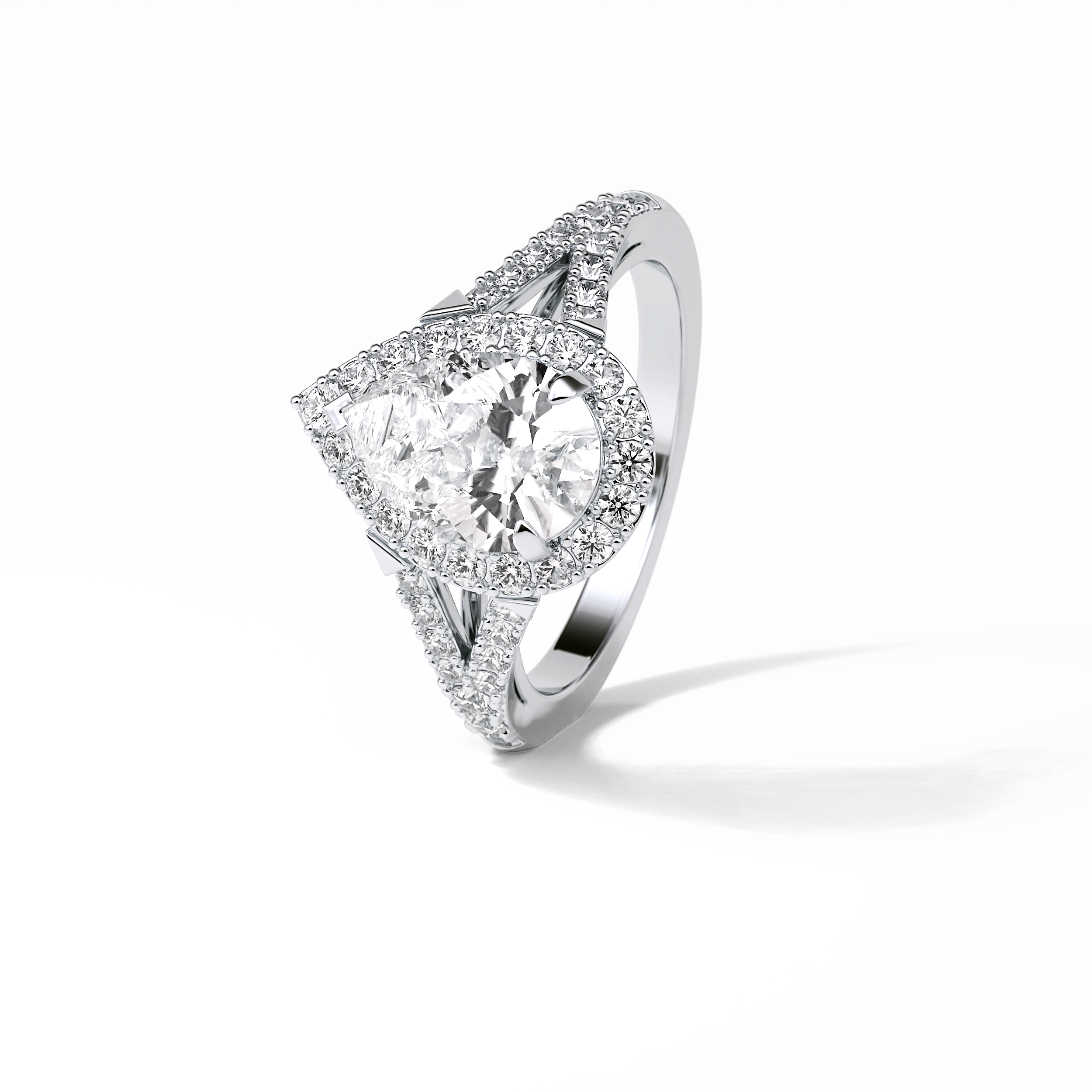 Oval Halo & Split Shank Lab Grown Diamond Engagement Ring