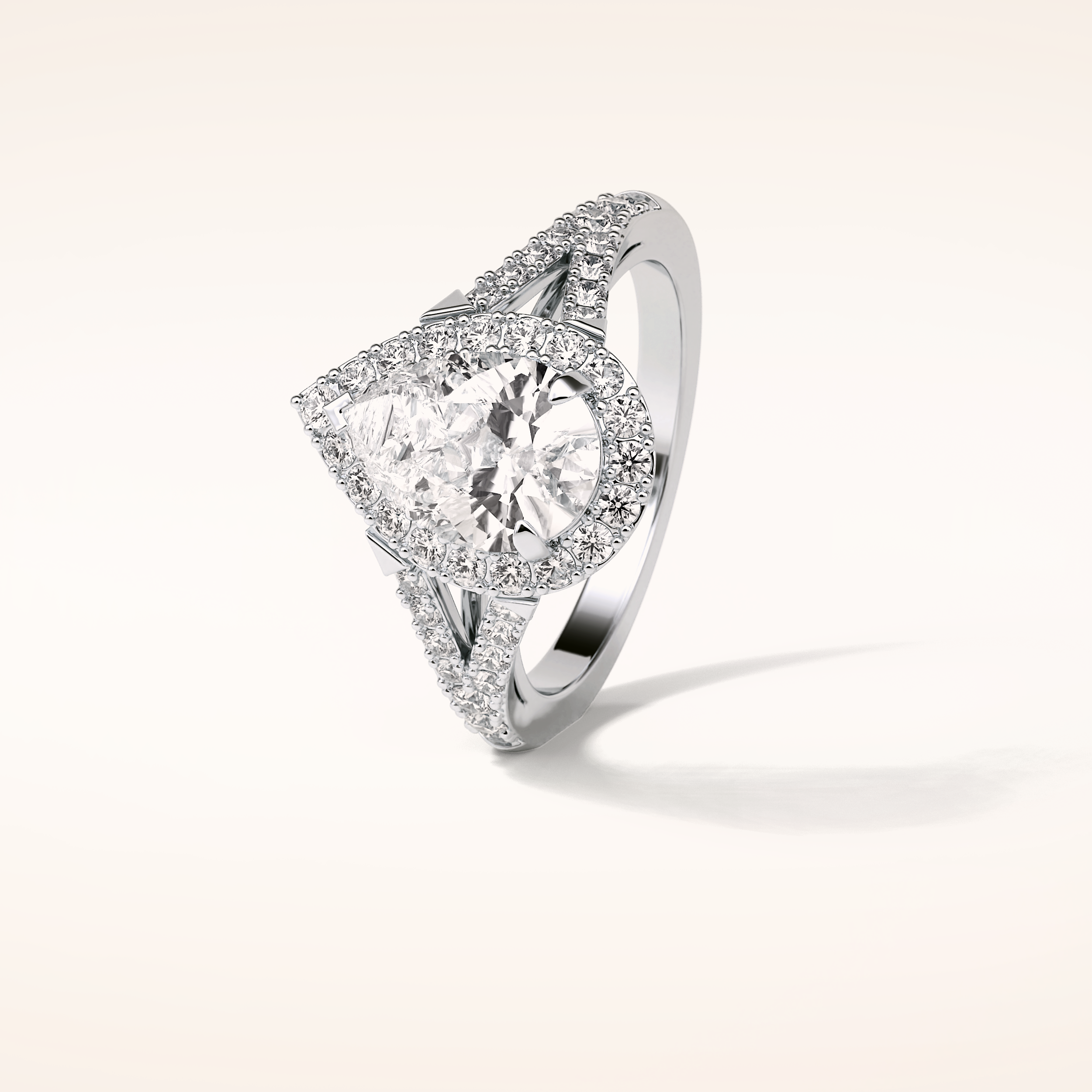 3.1 CT Pear Shaped Halo & Pave Split Shank Moissanite Engagement Ring