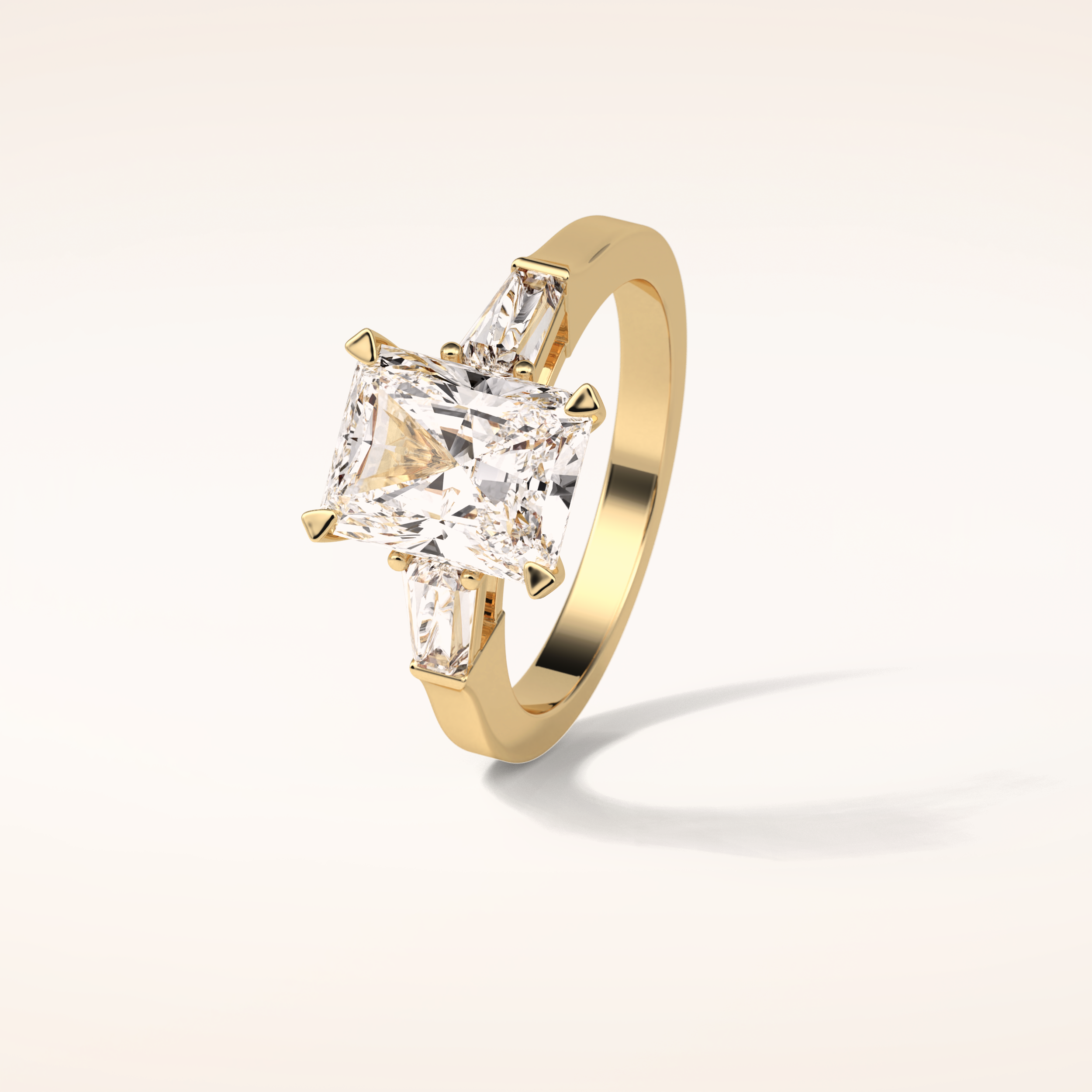 2.3 CT Radiant Shaped Three Stones Moissanite Engagement Ring