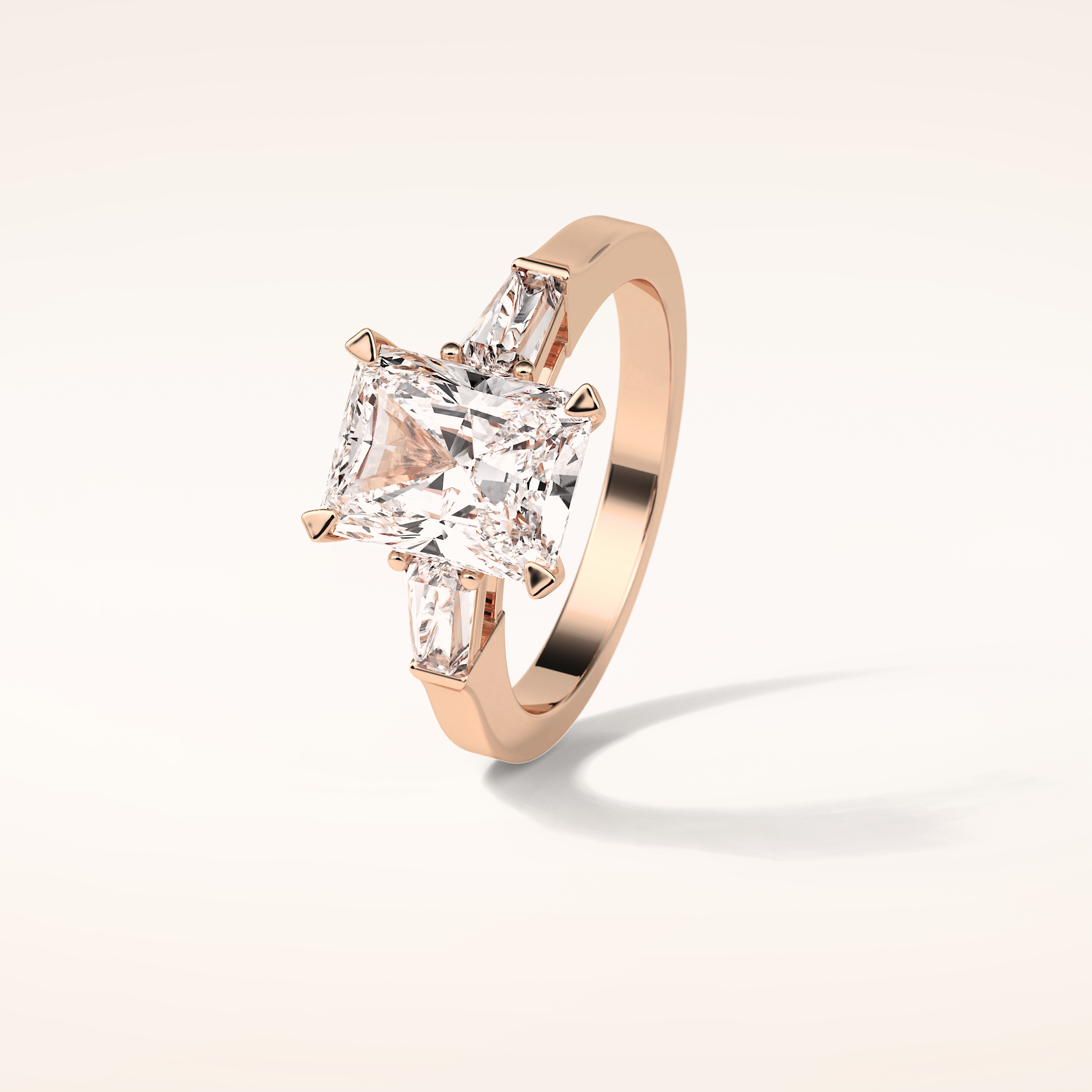 2.3 CT Radiant Shaped Three Stones Moissanite Engagement Ring