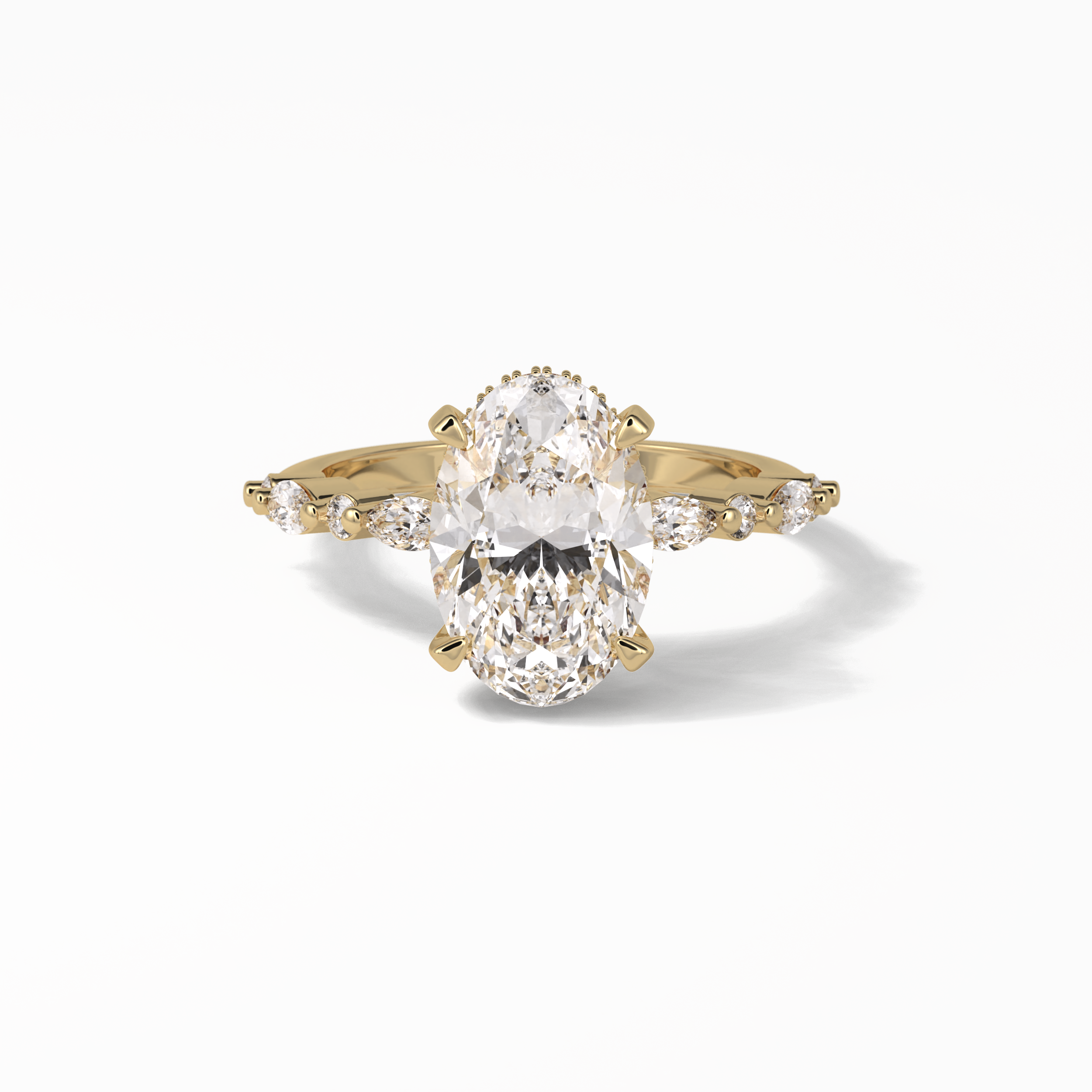 Oval Hidden Halo & Dainty Lab Grown Diamond Engagement Ring