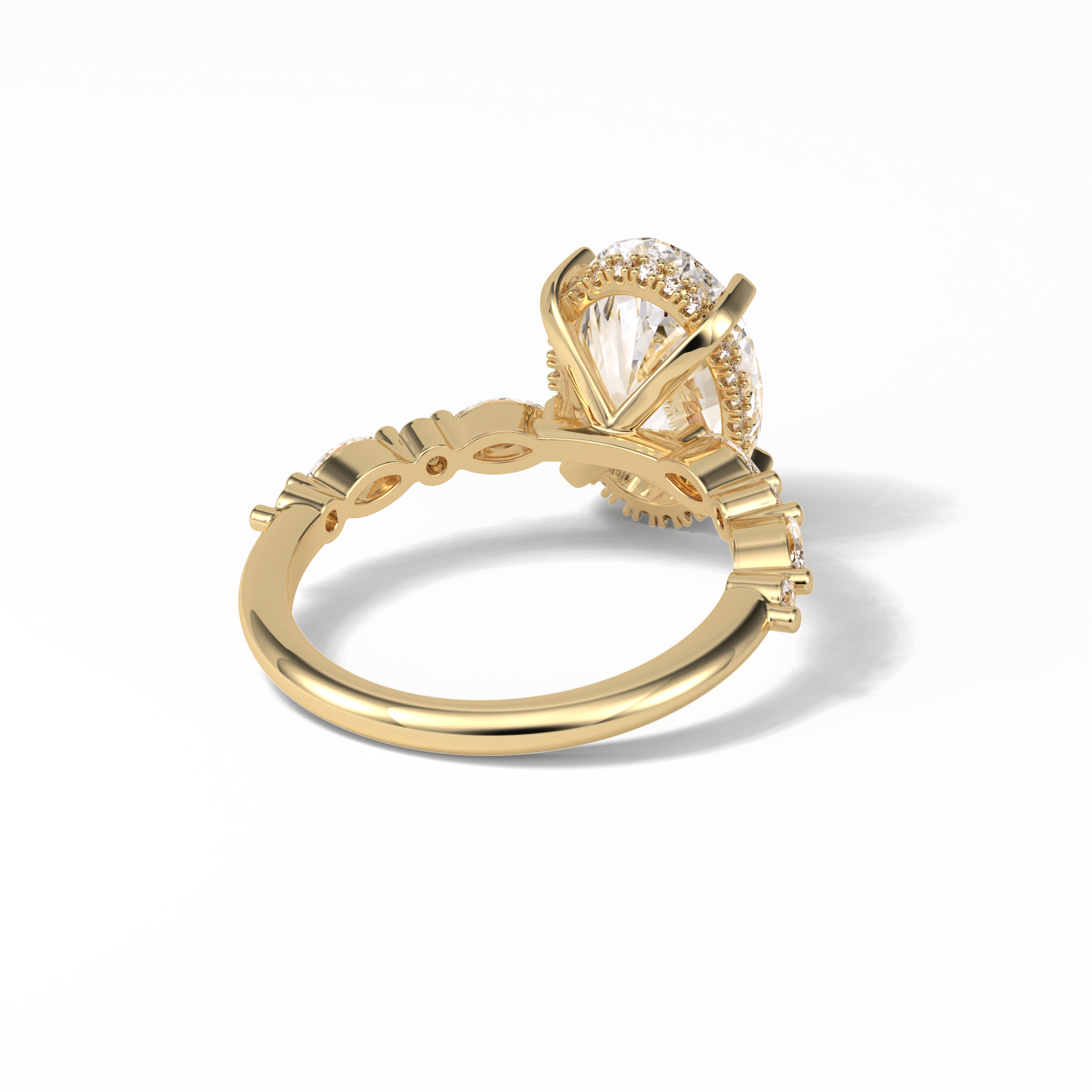 Oval Hidden Halo & Dainty Lab Grown Diamond Engagement Ring