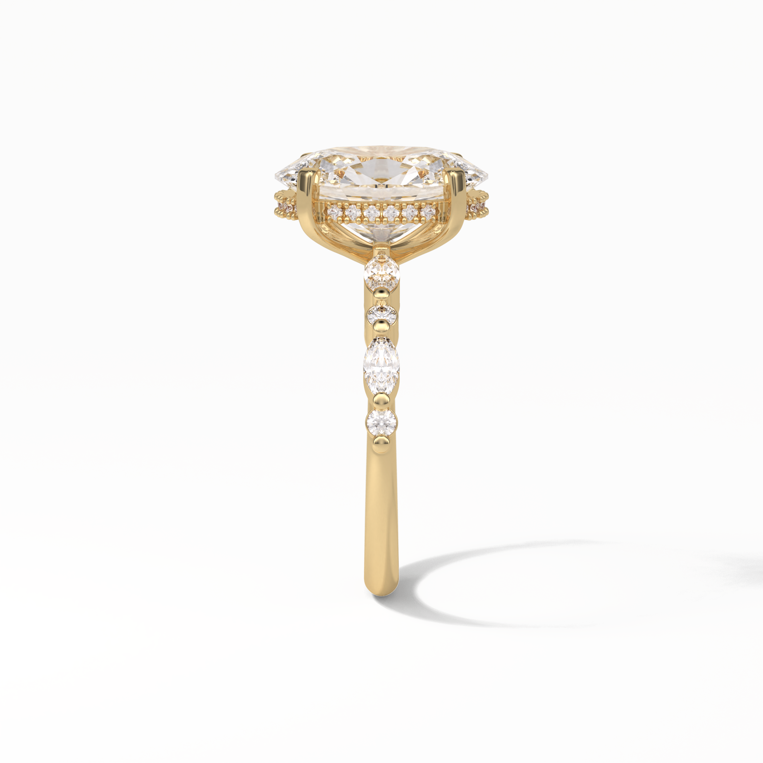 Oval Hidden Halo & Dainty Lab Grown Diamond Engagement Ring