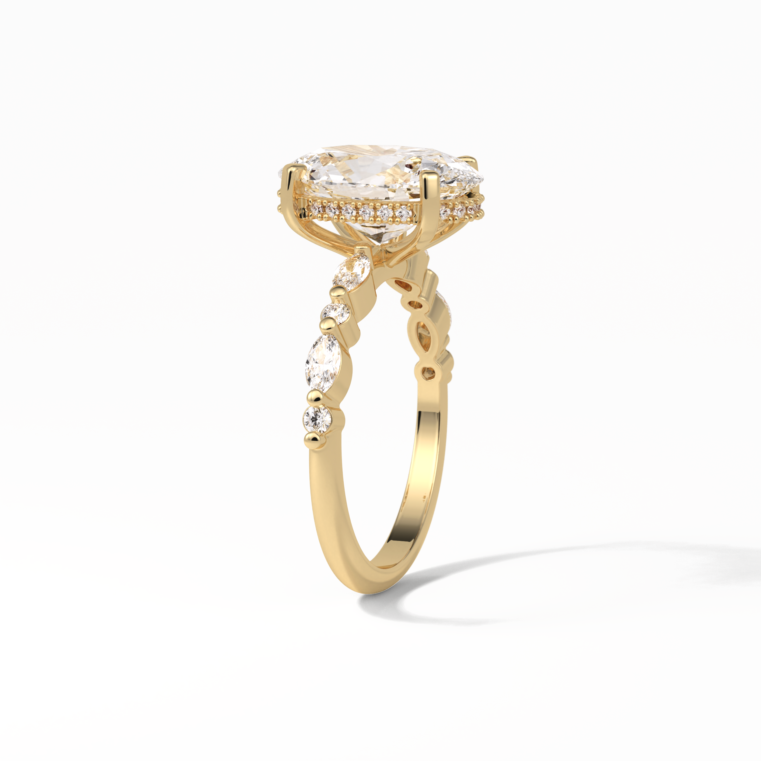 Oval Hidden Halo & Dainty Lab Grown Diamond Engagement Ring