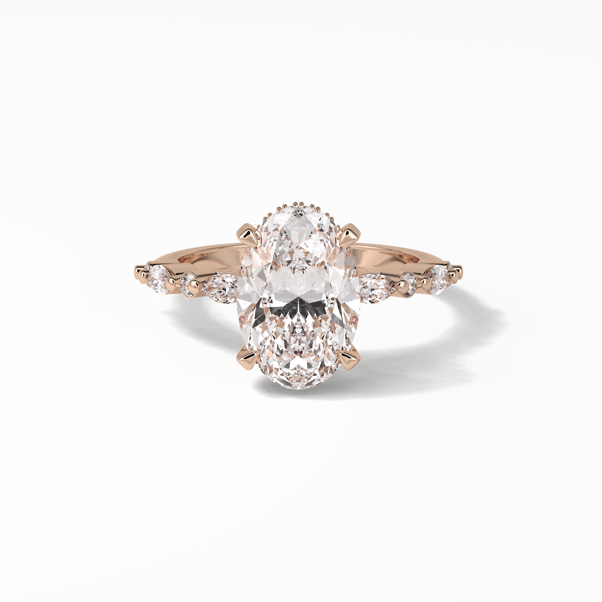 Oval Hidden Halo & Dainty Lab Grown Diamond Engagement Ring