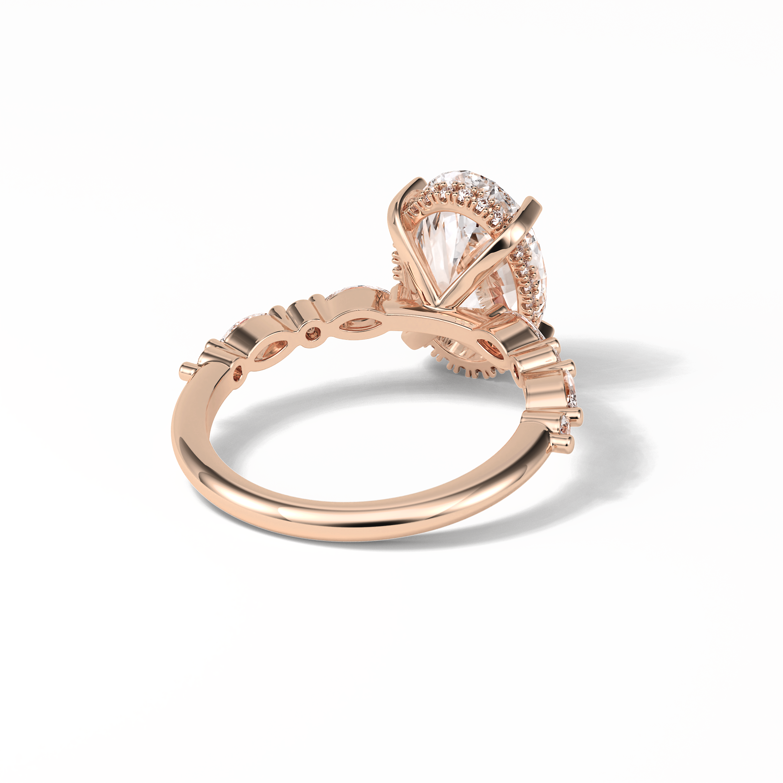 Oval Hidden Halo & Dainty Lab Grown Diamond Engagement Ring