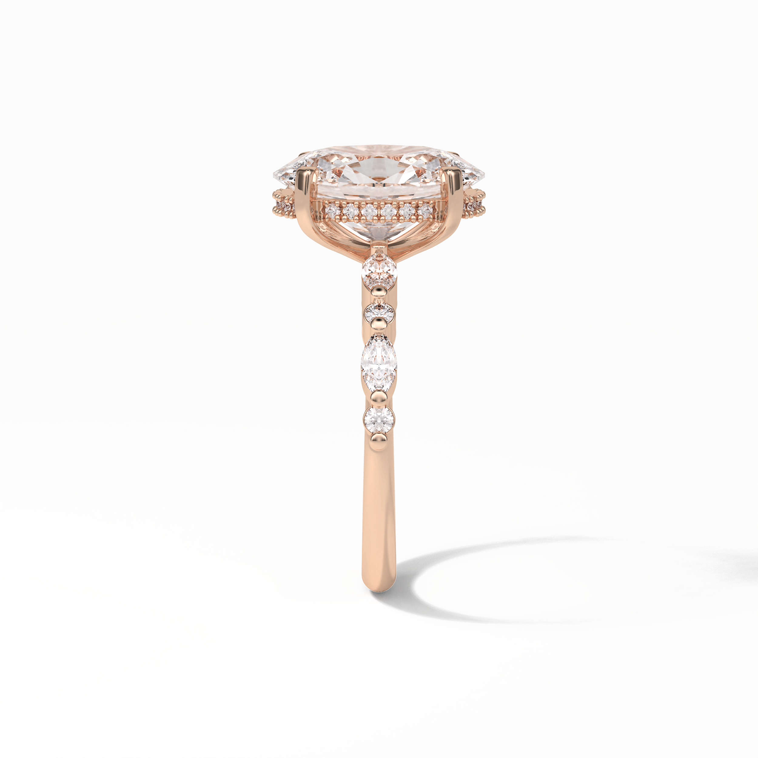 Oval Hidden Halo & Dainty Lab Grown Diamond Engagement Ring