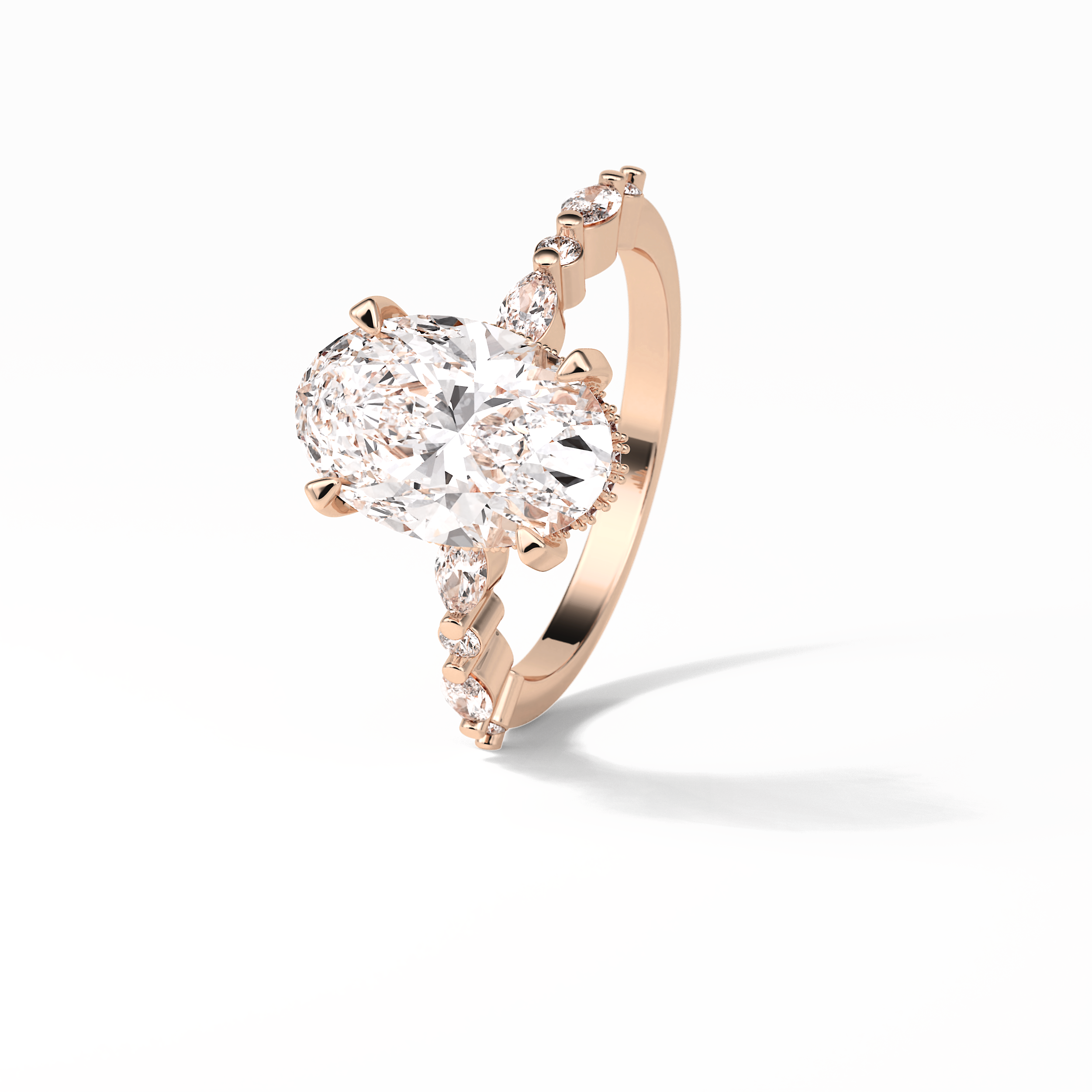 Oval Hidden Halo & Dainty Lab Grown Diamond Engagement Ring
