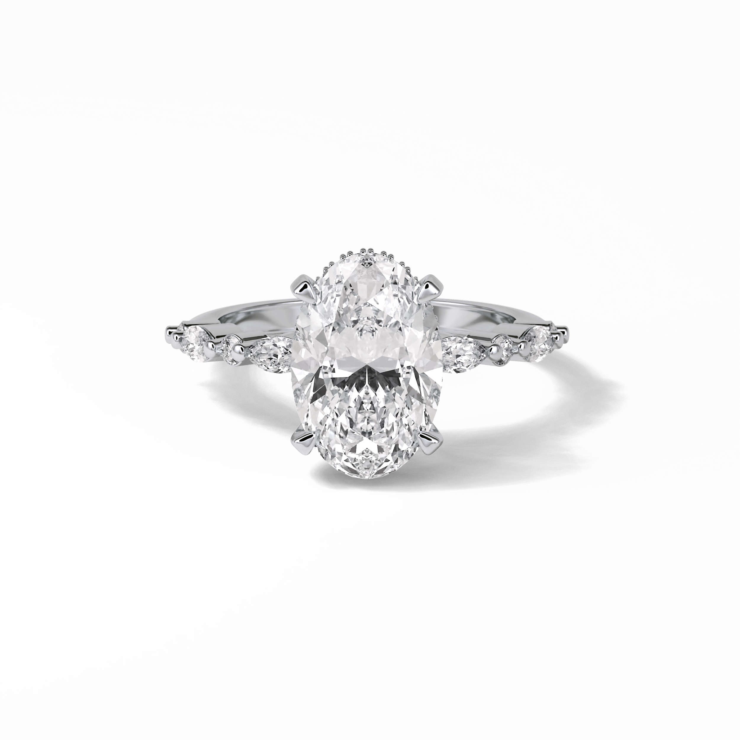 Oval Hidden Halo & Dainty Lab Grown Diamond Engagement Ring