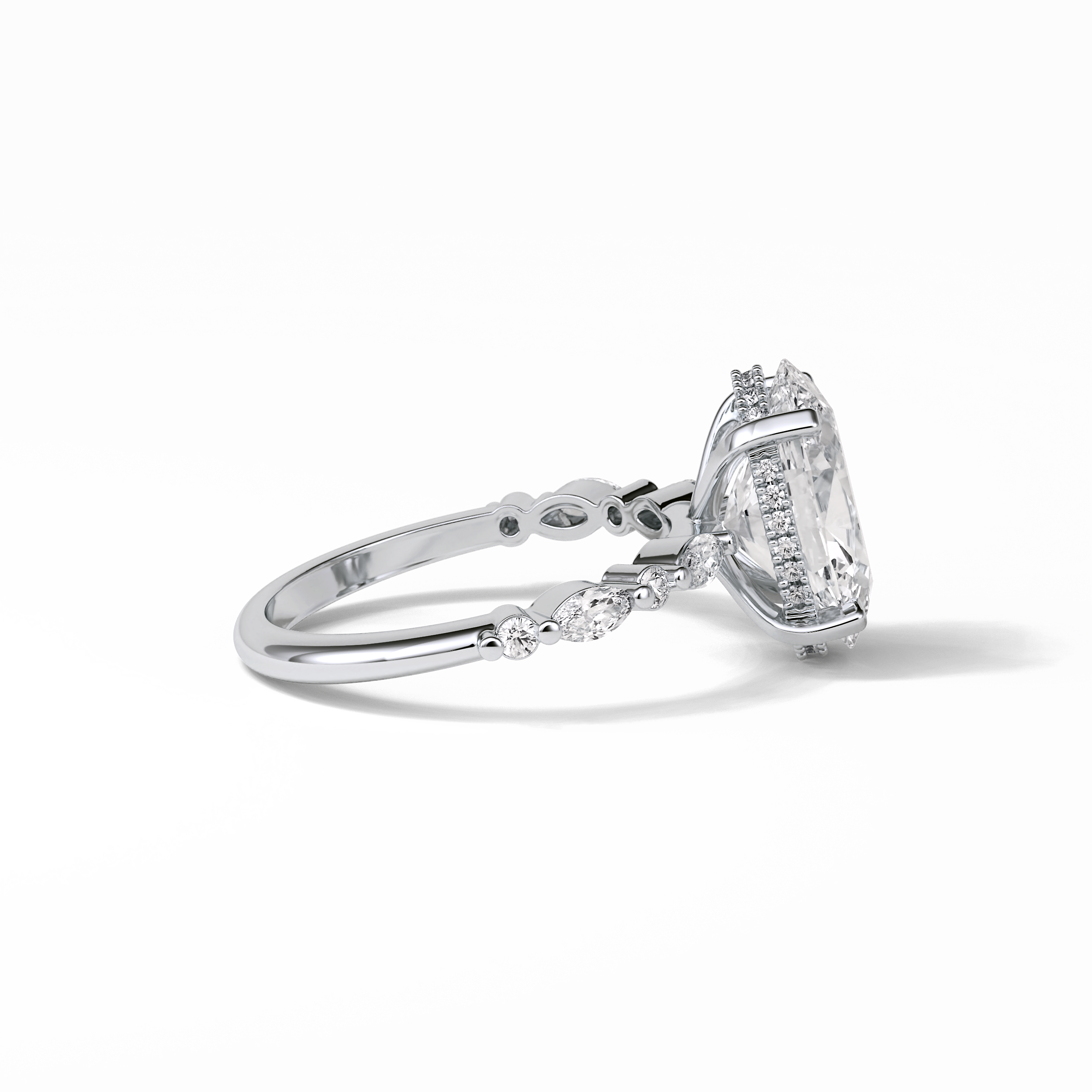 Oval Hidden Halo & Dainty Lab Grown Diamond Engagement Ring