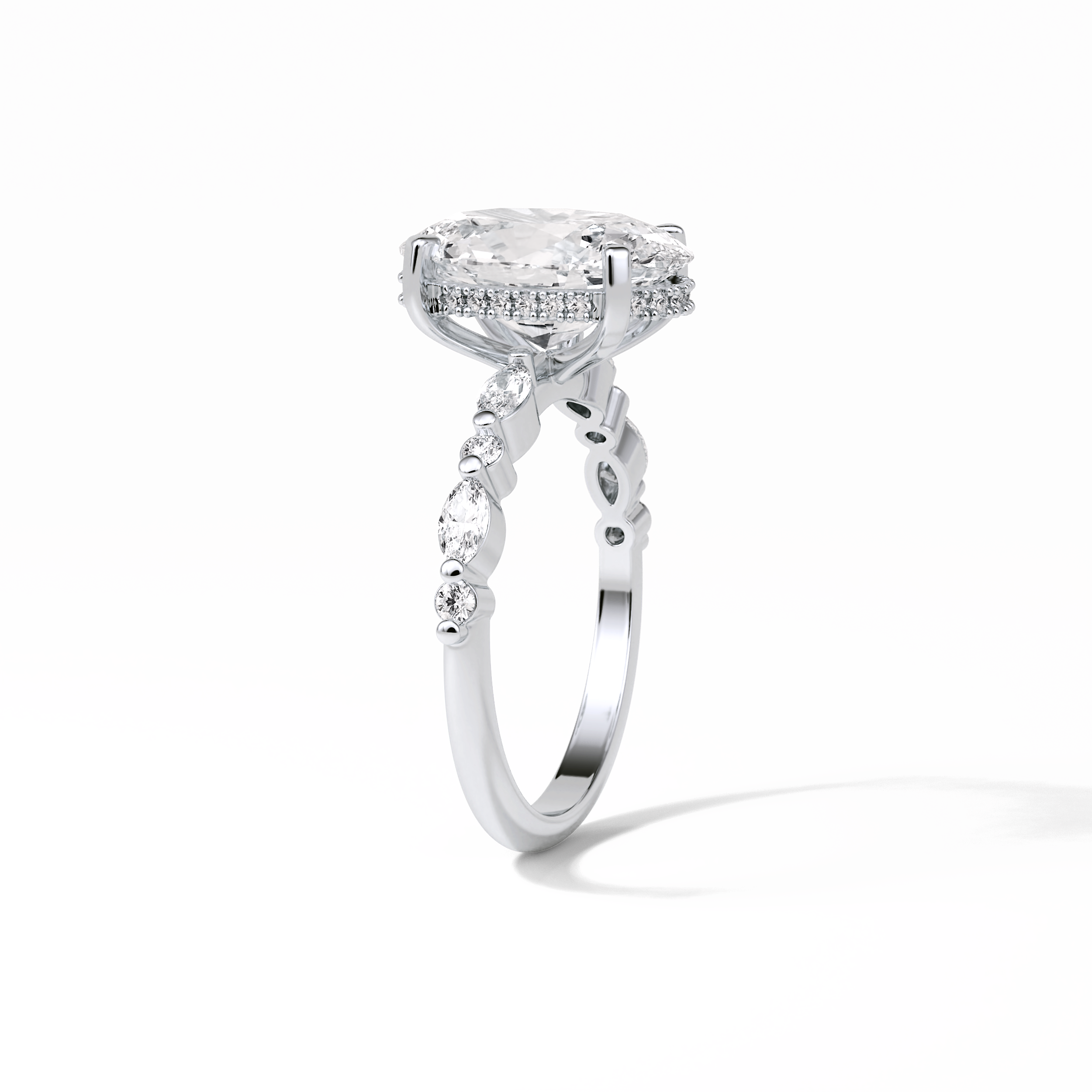 Oval Hidden Halo & Dainty Lab Grown Diamond Engagement Ring