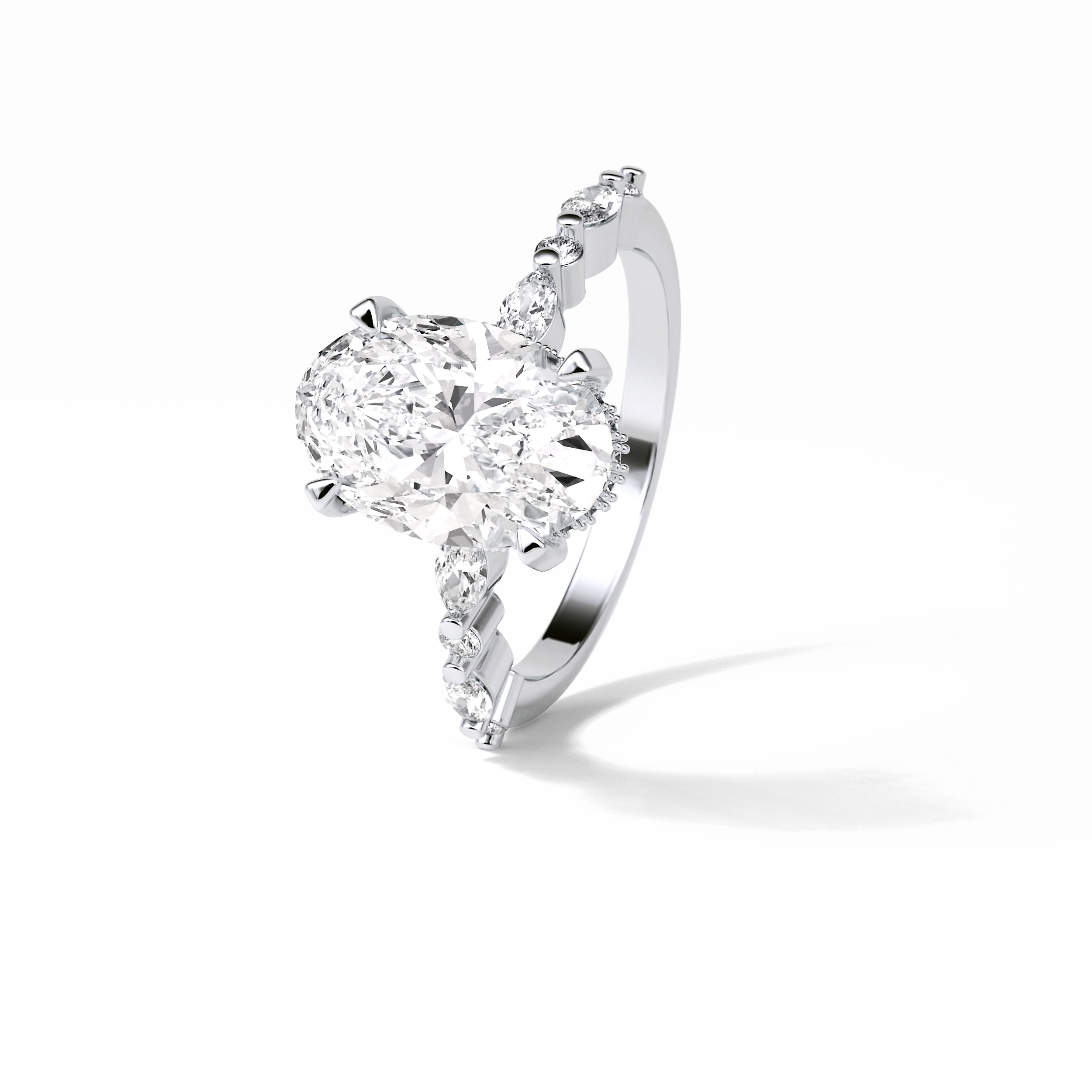 Oval Hidden Halo & Dainty Lab Grown Diamond Engagement Ring