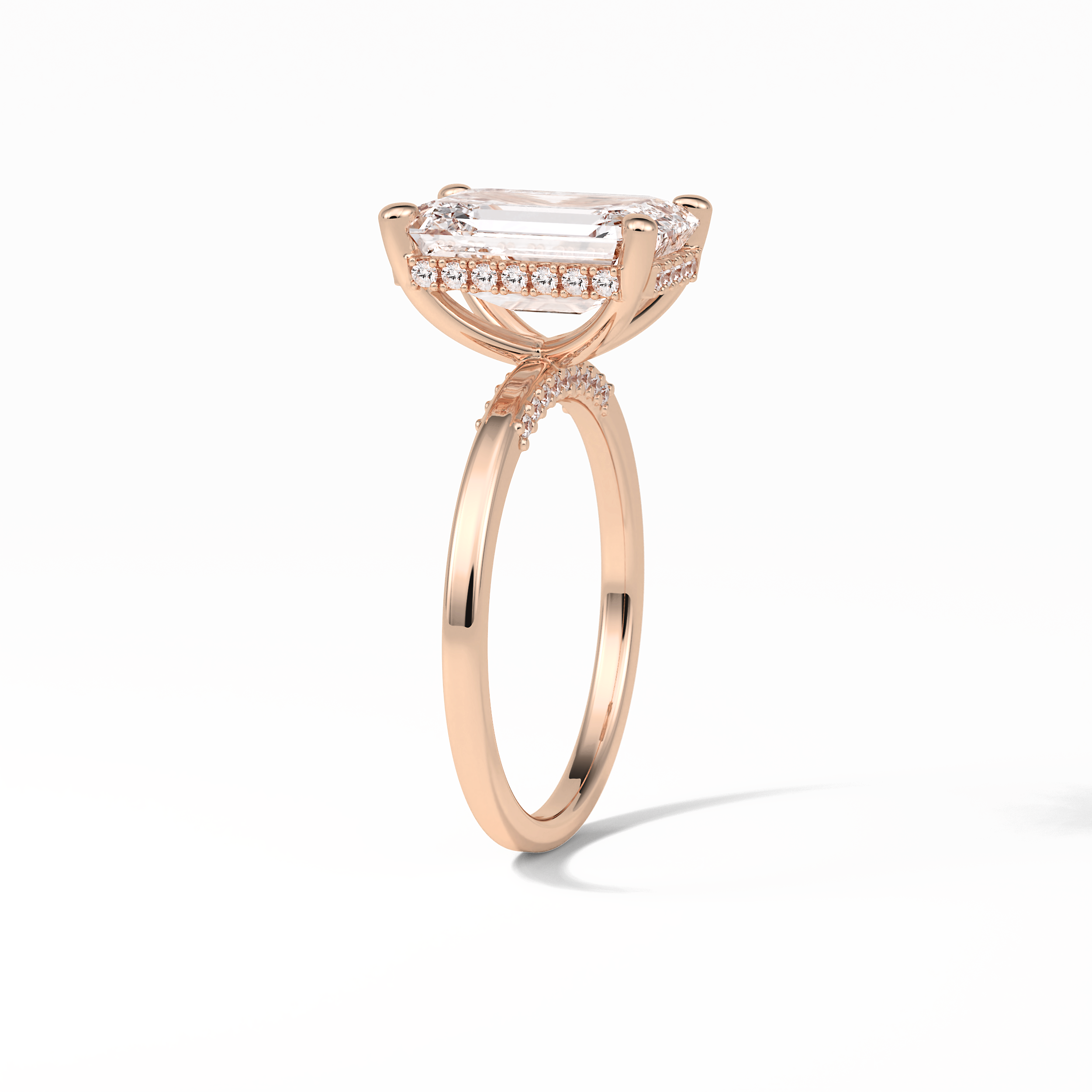 Emerald Hidden Halo Lab Grown Diamond Engagement Ring