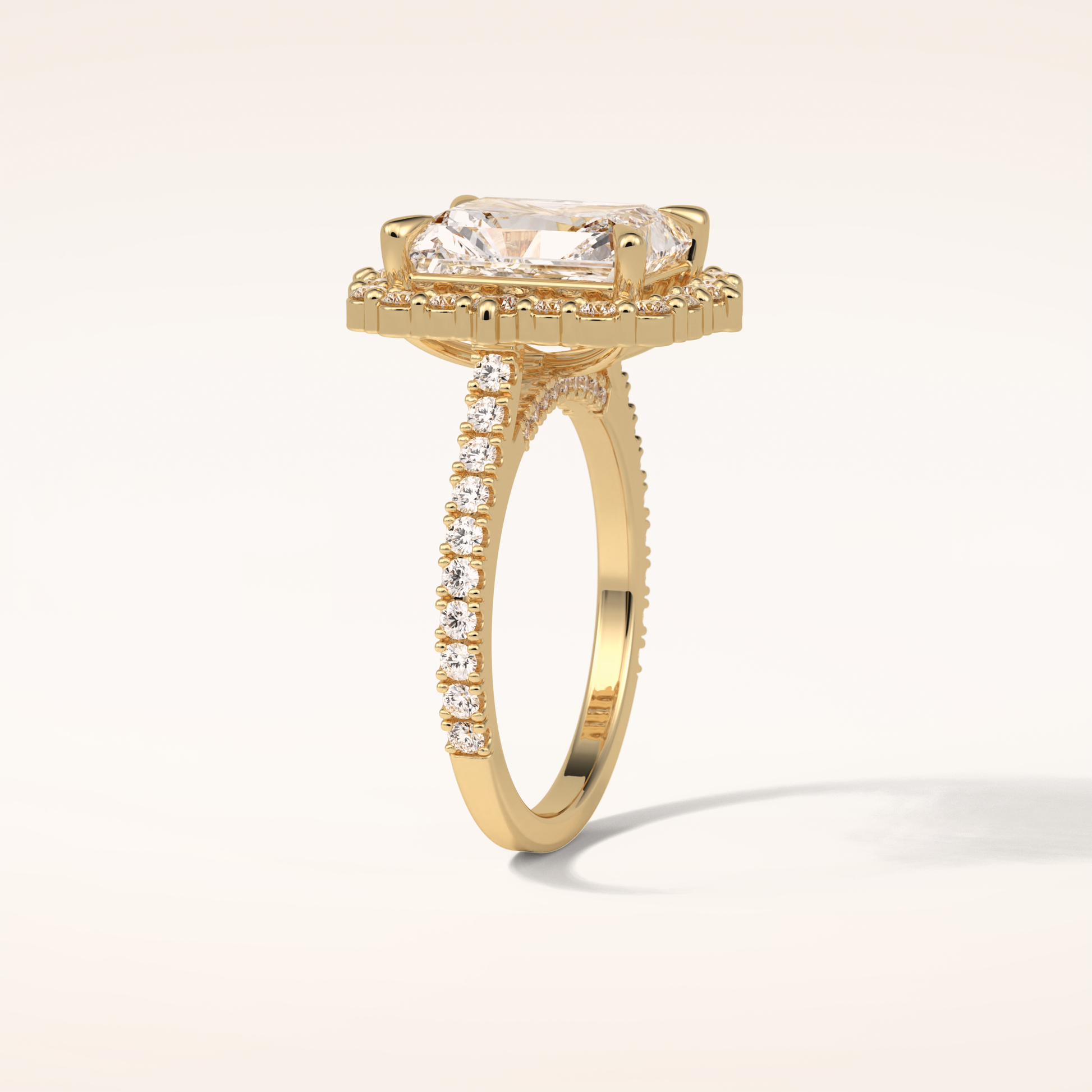 3.24 CT Radiant Shaped Halo & Pave Moissanite Engagement Ring