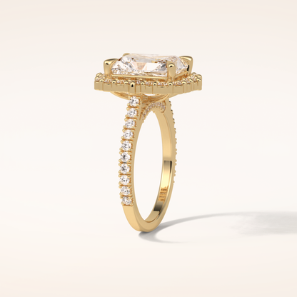 3.24 CT Radiant Shaped Halo & Pave Moissanite Engagement Ring