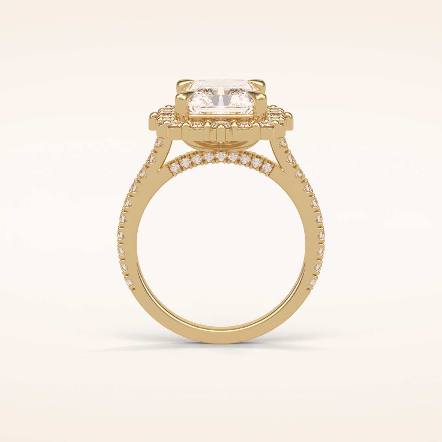 3.24 CT Radiant Shaped Halo & Pave Moissanite Engagement Ring