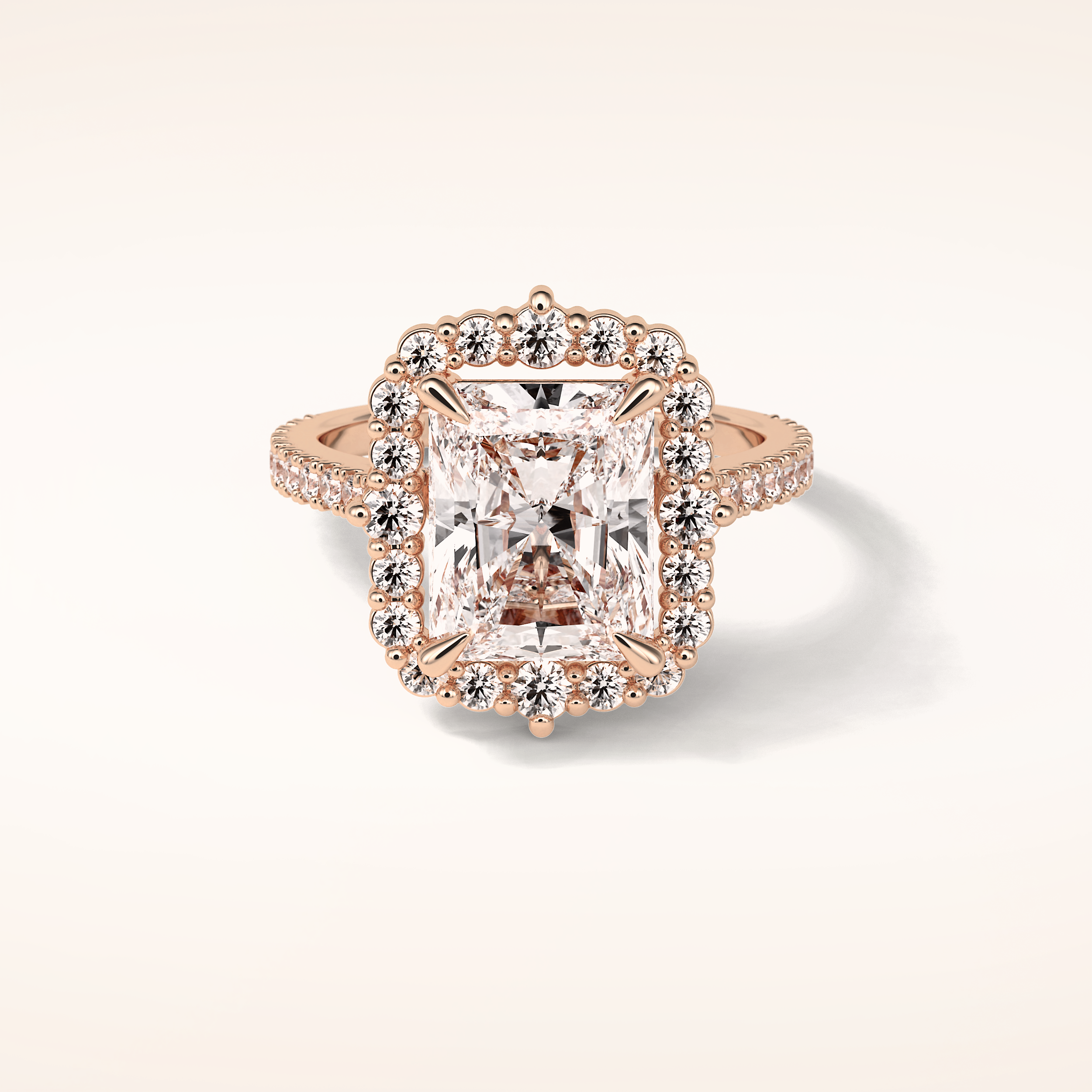 3.24 CT Radiant Shaped Halo & Pave Moissanite Engagement Ring