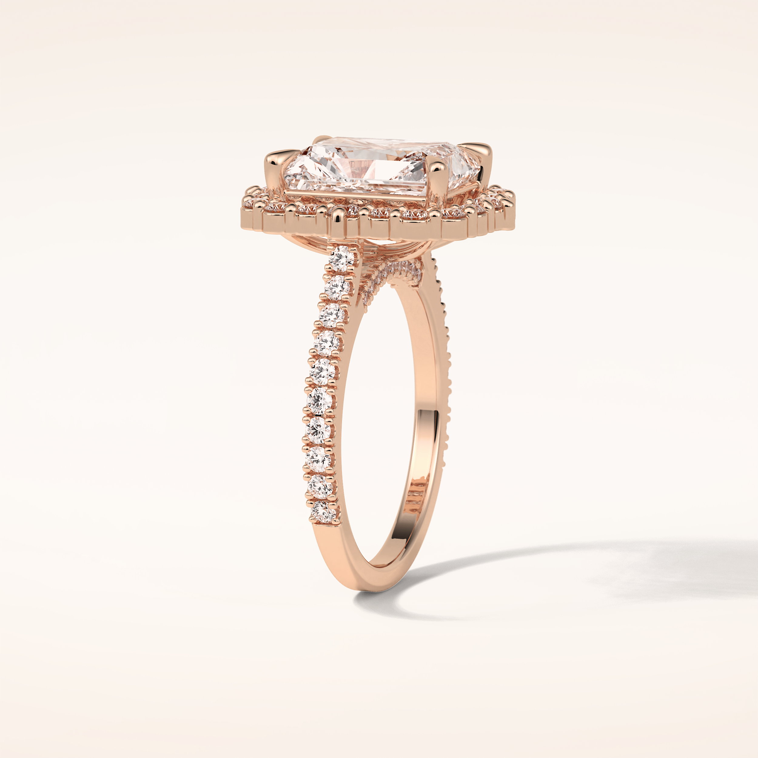 3.24 CT Radiant Shaped Halo & Pave Moissanite Engagement Ring